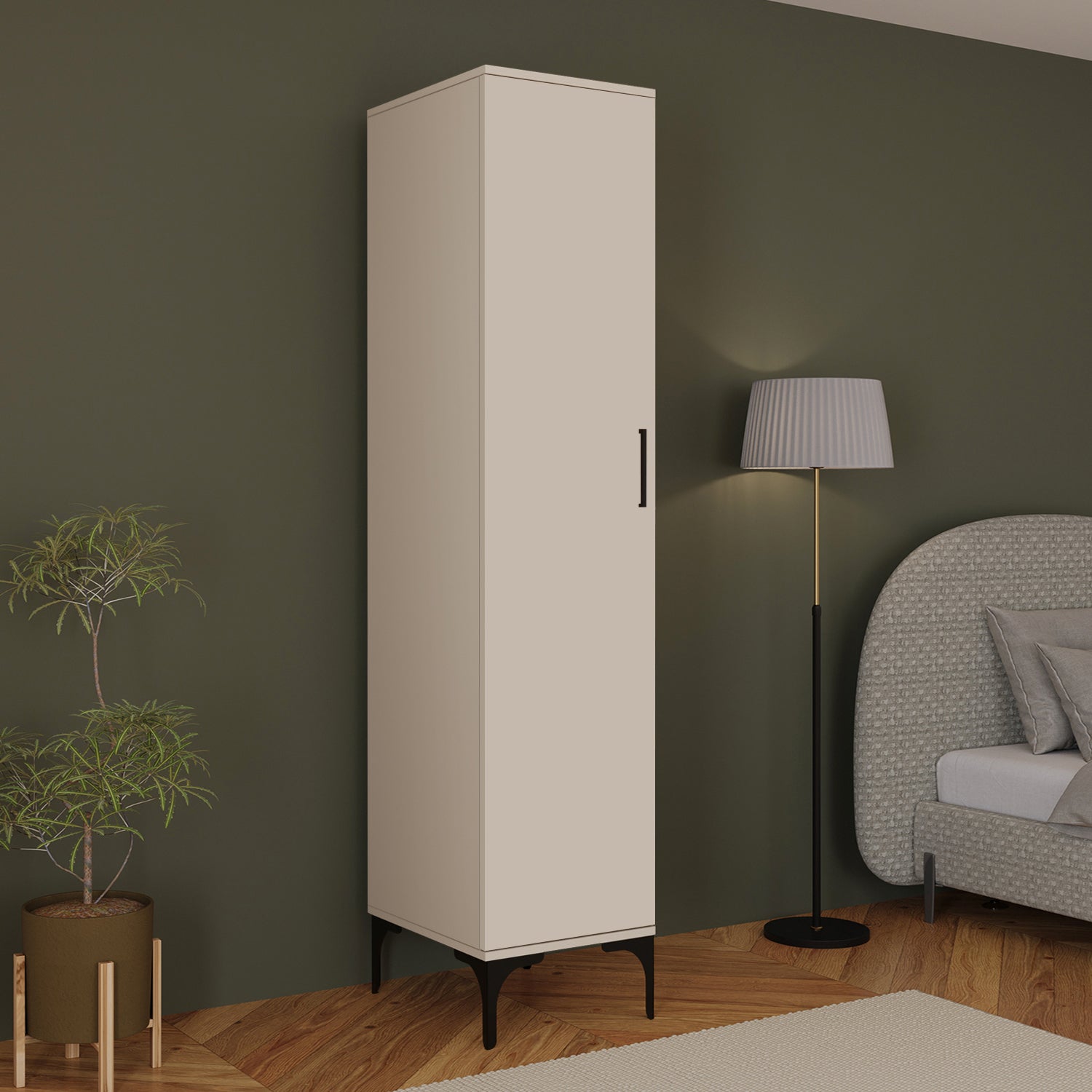 Bimossa K70 Loft 40 cm Tek Kapaklı Gardırop, 5 Raflı Elbise Dolabı, Aynasız Modern Metal Ayaklı Gardırop