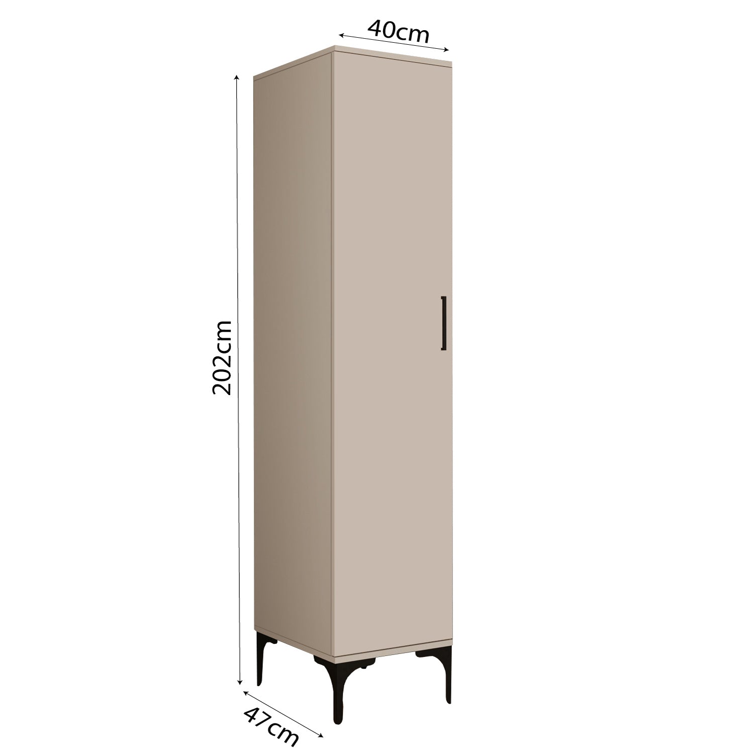 Bimossa K70 Loft 40 cm Tek Kapaklı Gardırop, 5 Raflı Elbise Dolabı, Aynasız Modern Metal Ayaklı Gardırop