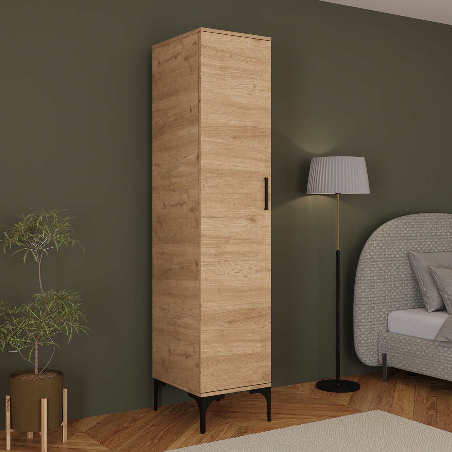 Bimossa K70 Loft 40 cm Tek Kapaklı Gardırop, 5 Raflı Elbise Dolabı, Aynasız Modern Metal Ayaklı Gardırop