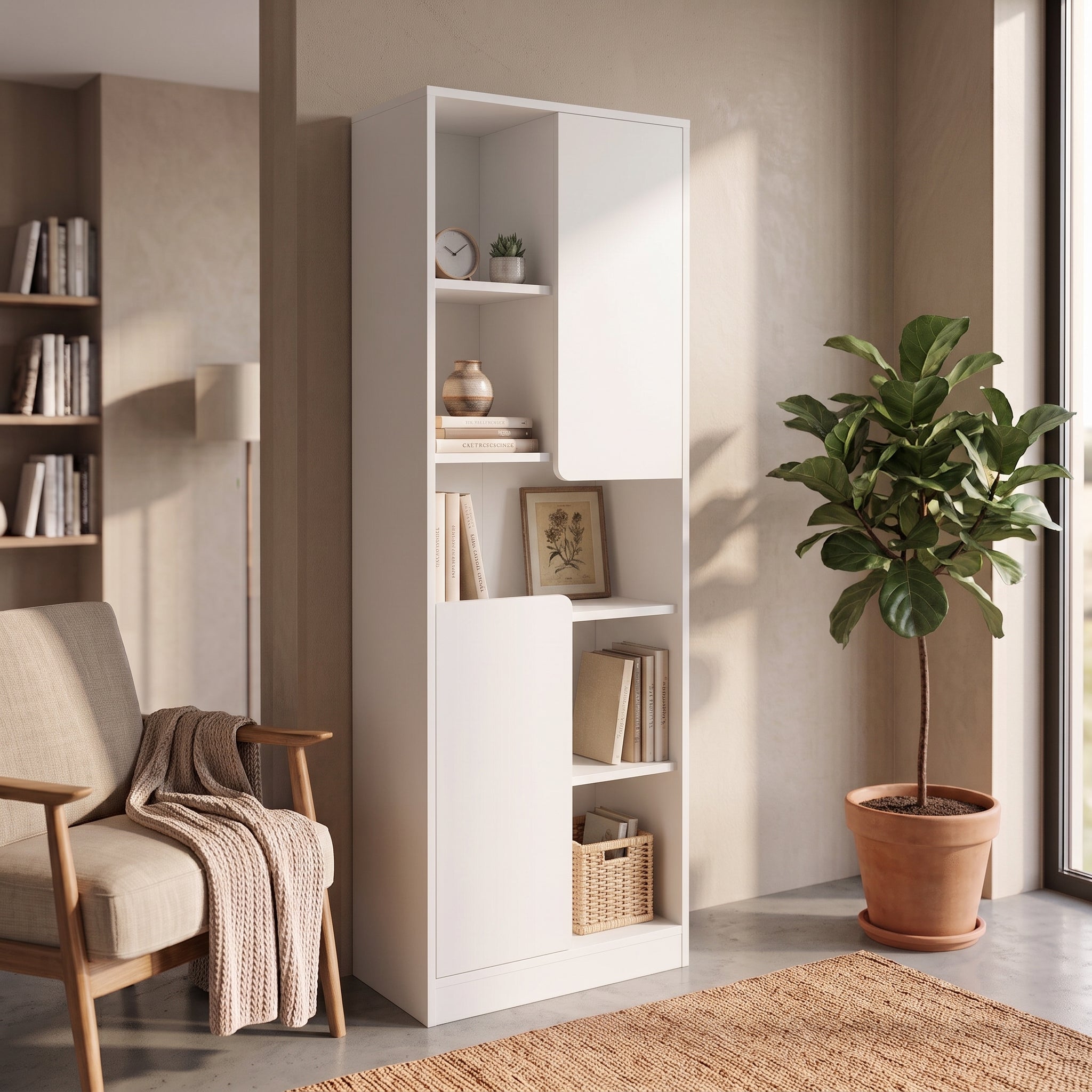 Bimossa W21 Daffy Kitaplık - 180 cm Yüksek, 2 Kapaklı, Raflı ve 9 Bölmeli Çok Amaçlı Dolap