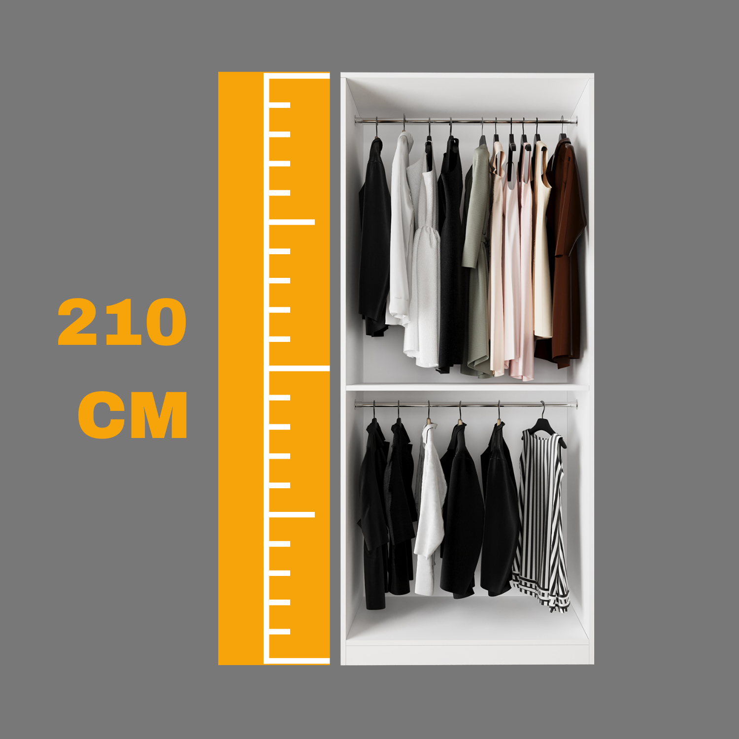 Bimossa KA70 Goss Tekli Kapaksız Gardırop, 2 Askılı Açık Giyinme Dolabı, Modern Tasarım Beyaz Elbise Dolabı