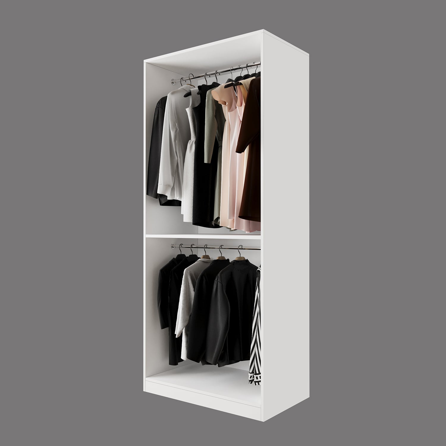 Bimossa KA70 Goss Tekli Kapaksız Gardırop, 2 Askılı Açık Giyinme Dolabı, Modern Tasarım Beyaz Elbise Dolabı