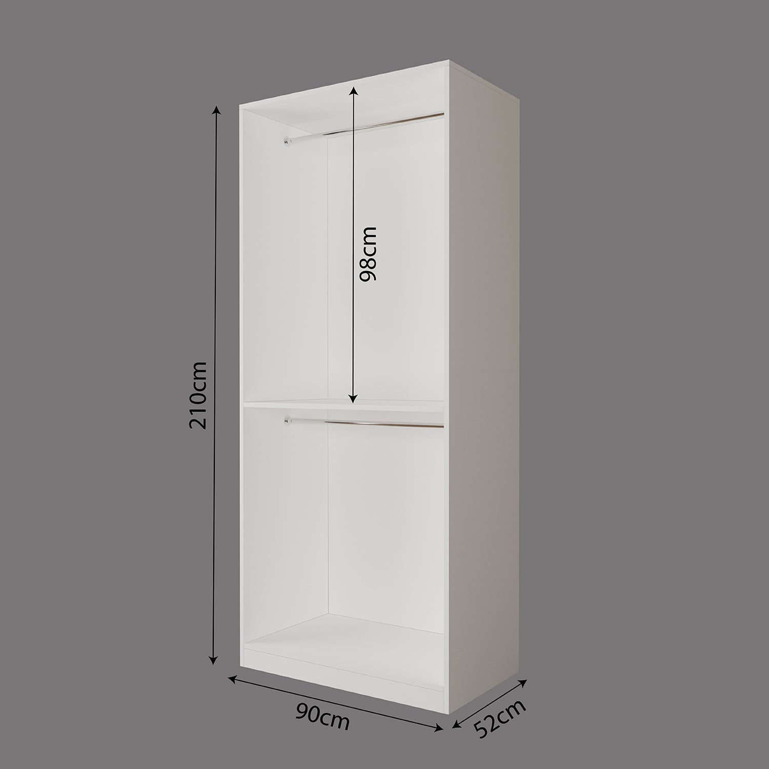 Bimossa KA80 Goss Tekli 2 Kapaklı Gardırop, Alt Üst Askılı, Kulplu, Modern Tasarım Beyaz Giysi Dolabı