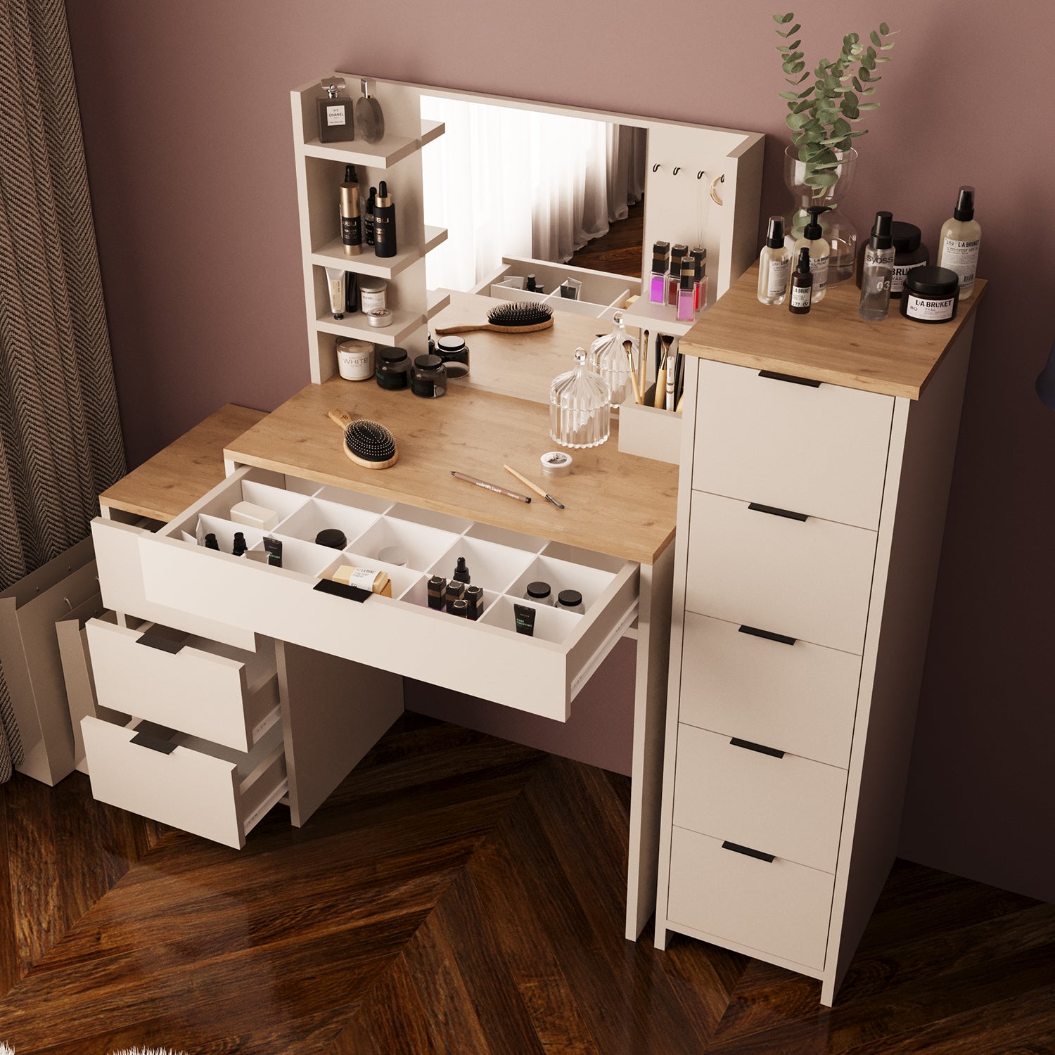 Bimossa T30 İzabel Çekmeceli Dolaplı Makyaj Masası