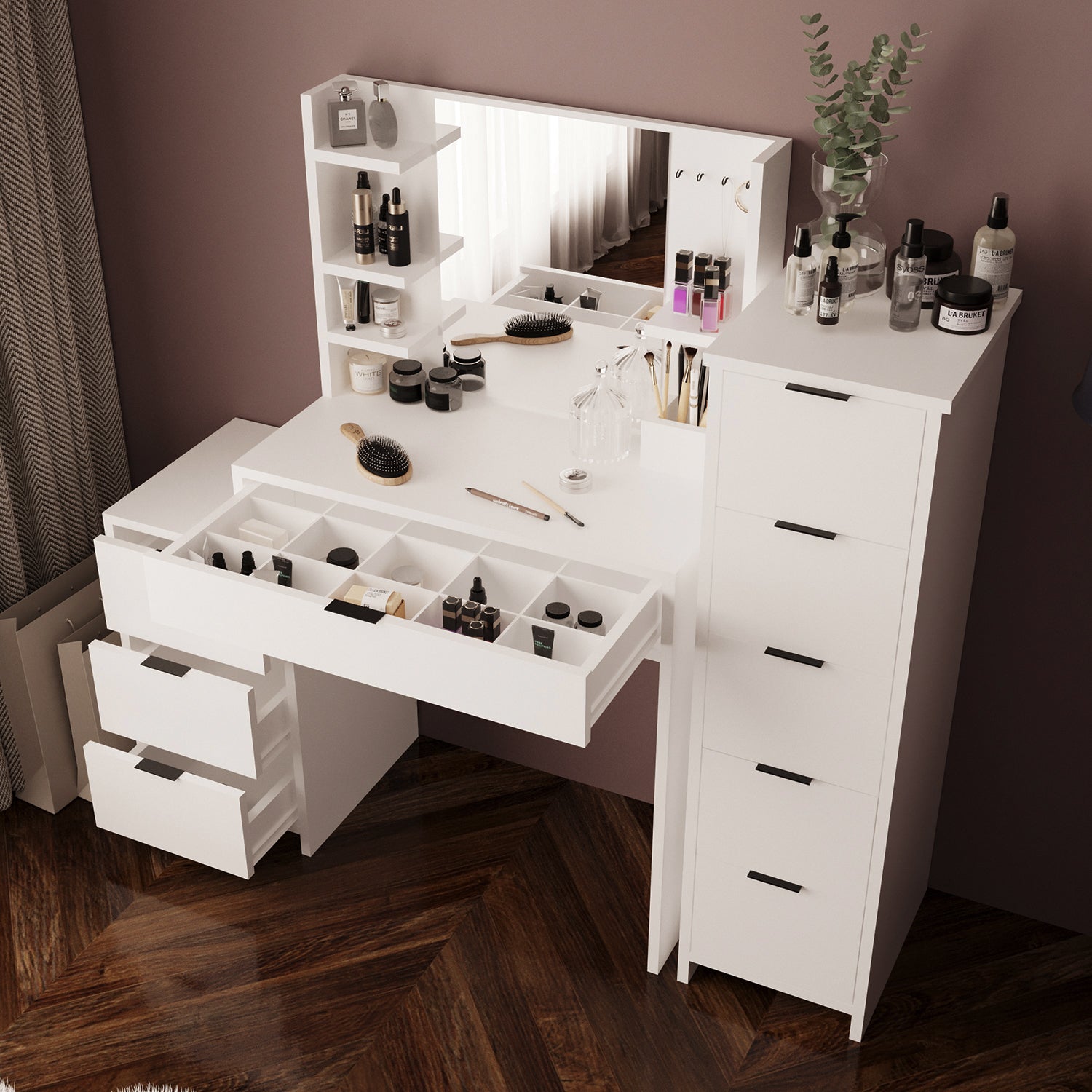 Bimossa T30 İzabel Çekmeceli Dolaplı Makyaj Masası