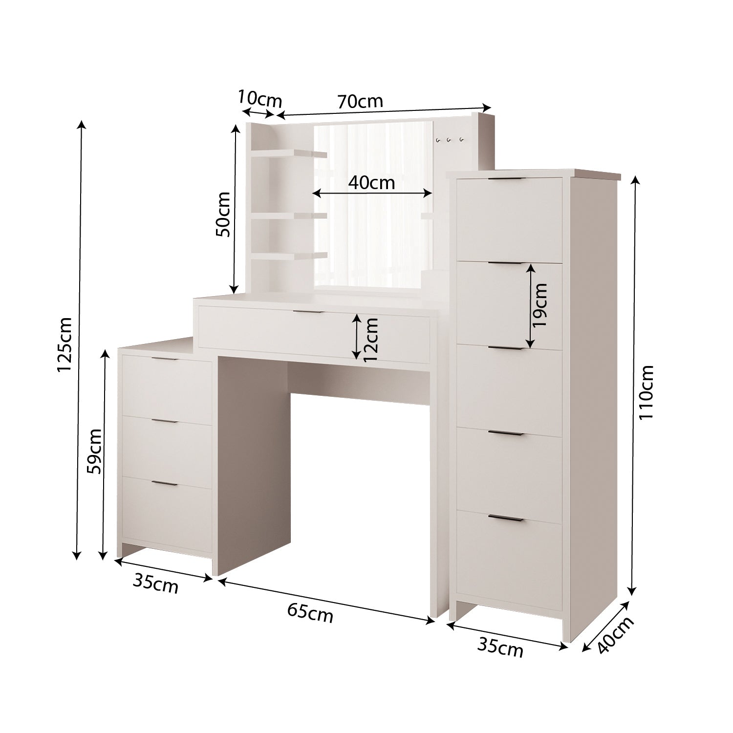 Bimossa T30 İzabel Çekmeceli Dolaplı Makyaj Masası