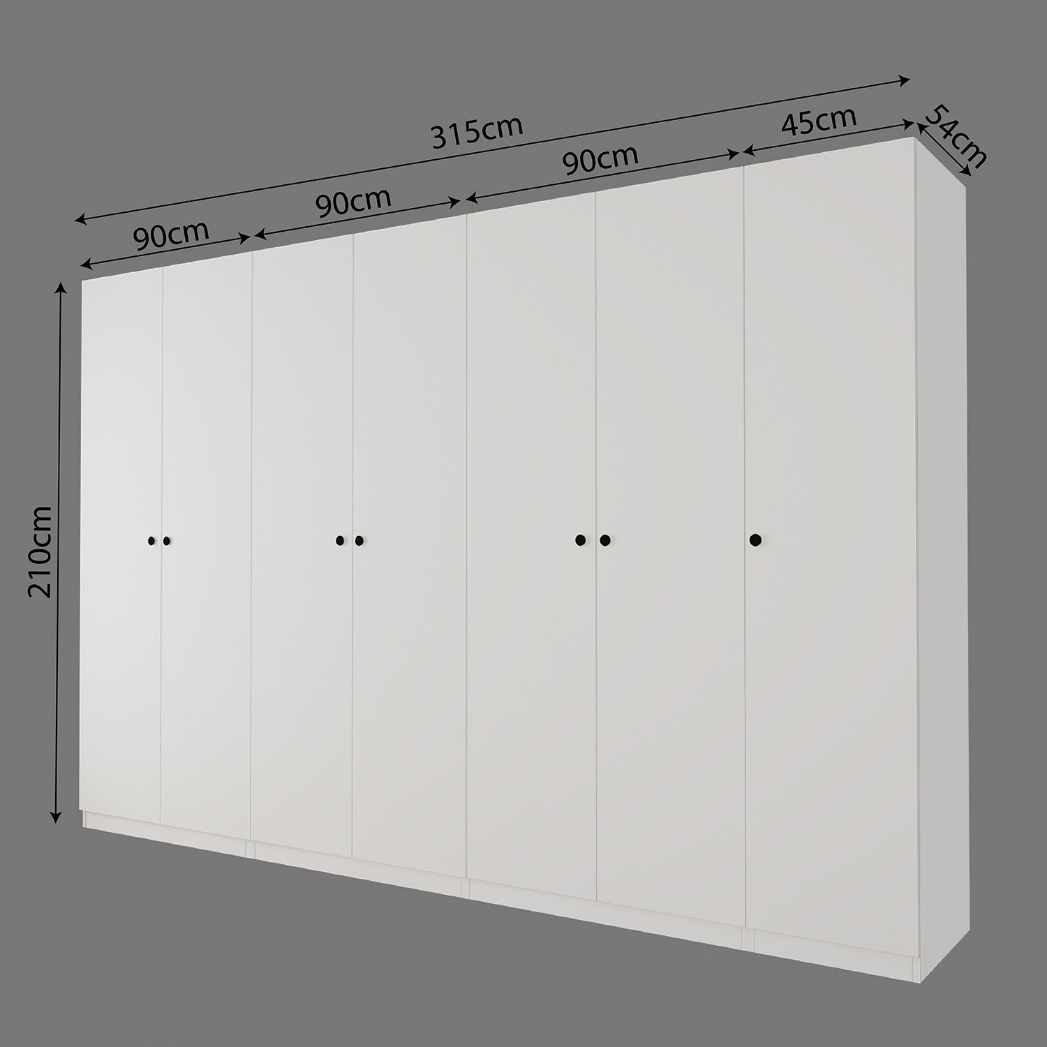 Bimossa KF20 Goss 315 cm Dörtlü, 7 Kapaklı Gardırop, 4 Askılı, 9 Raflı, 2 Üst Yüklüklü ve 2 Çekmeceli Beyaz Yatak Odası Dolabı