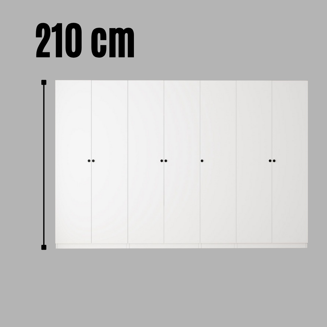Bimossa KF20 Goss 315 cm Dörtlü, 7 Kapaklı Gardırop, 4 Askılı, 9 Raflı, 2 Üst Yüklüklü ve 2 Çekmeceli Beyaz Yatak Odası Dolabı