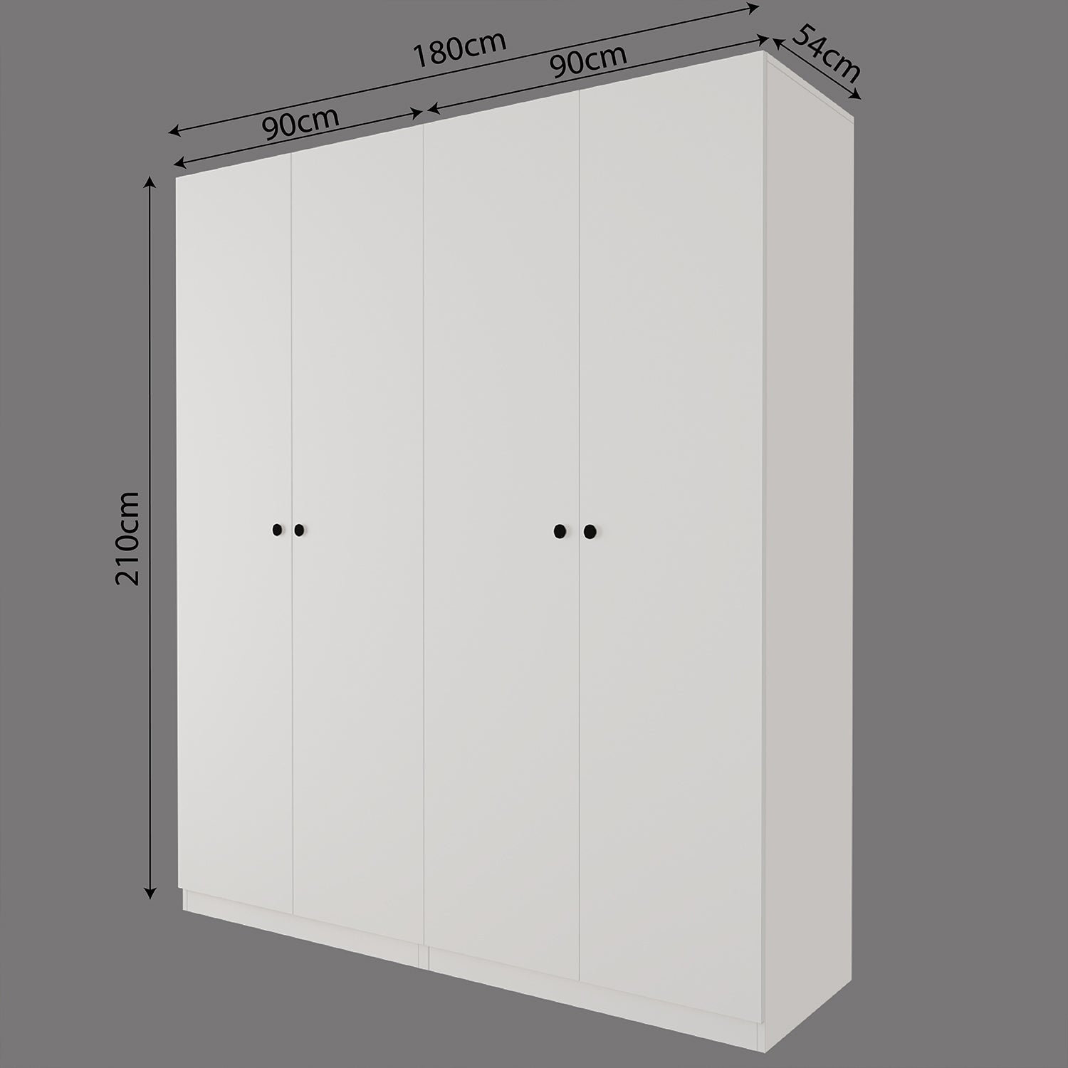 Bimossa KC80 Goss 180 cm İkili Geniş 4 Kapaklı, Askılı ve Çekmeceli Elbise Dolabı, Modern Beyaz Kapaklı Gardırop