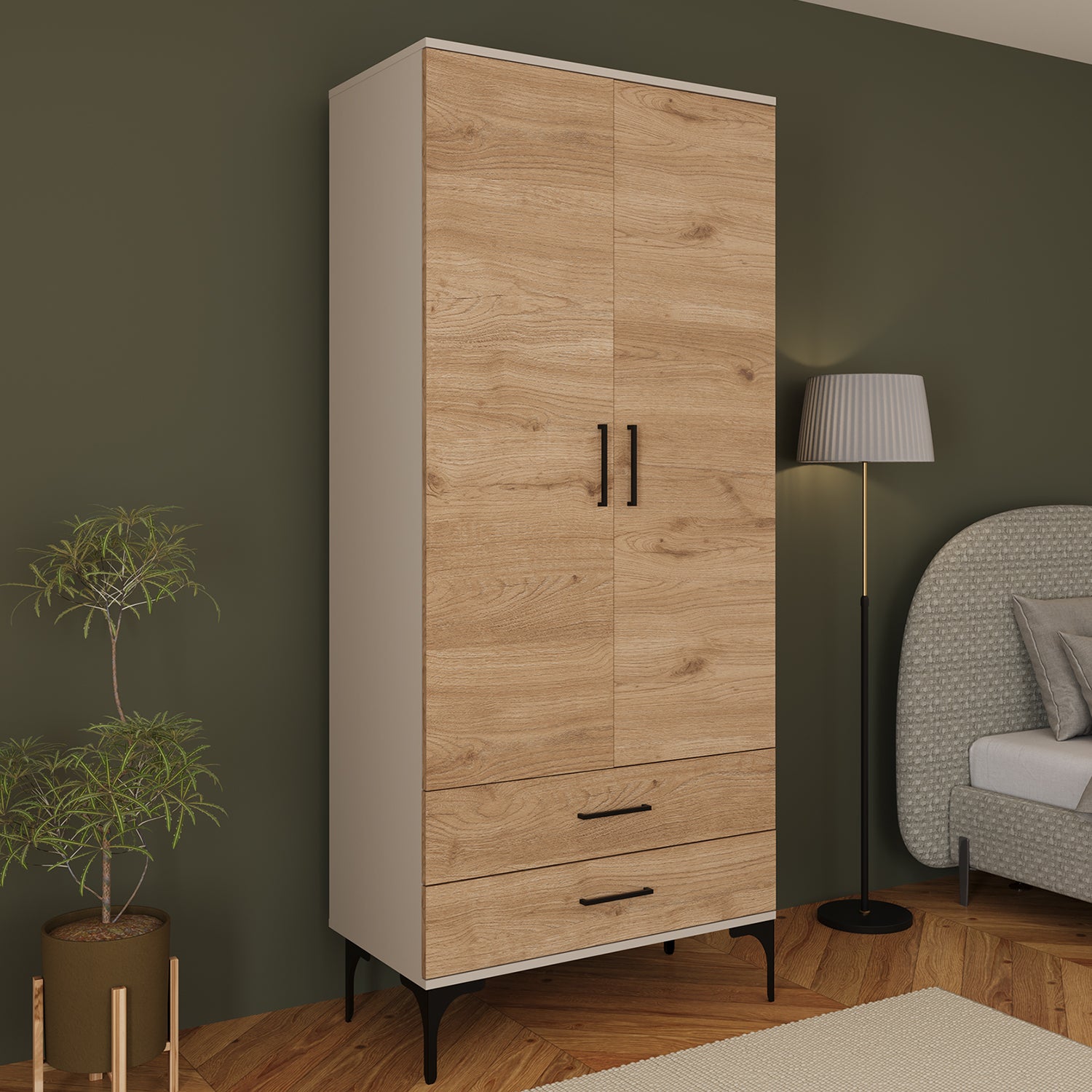 Bimossa K80 Loft 80 cm 2 Kapaklı 2 Çekmeceli Gardırop