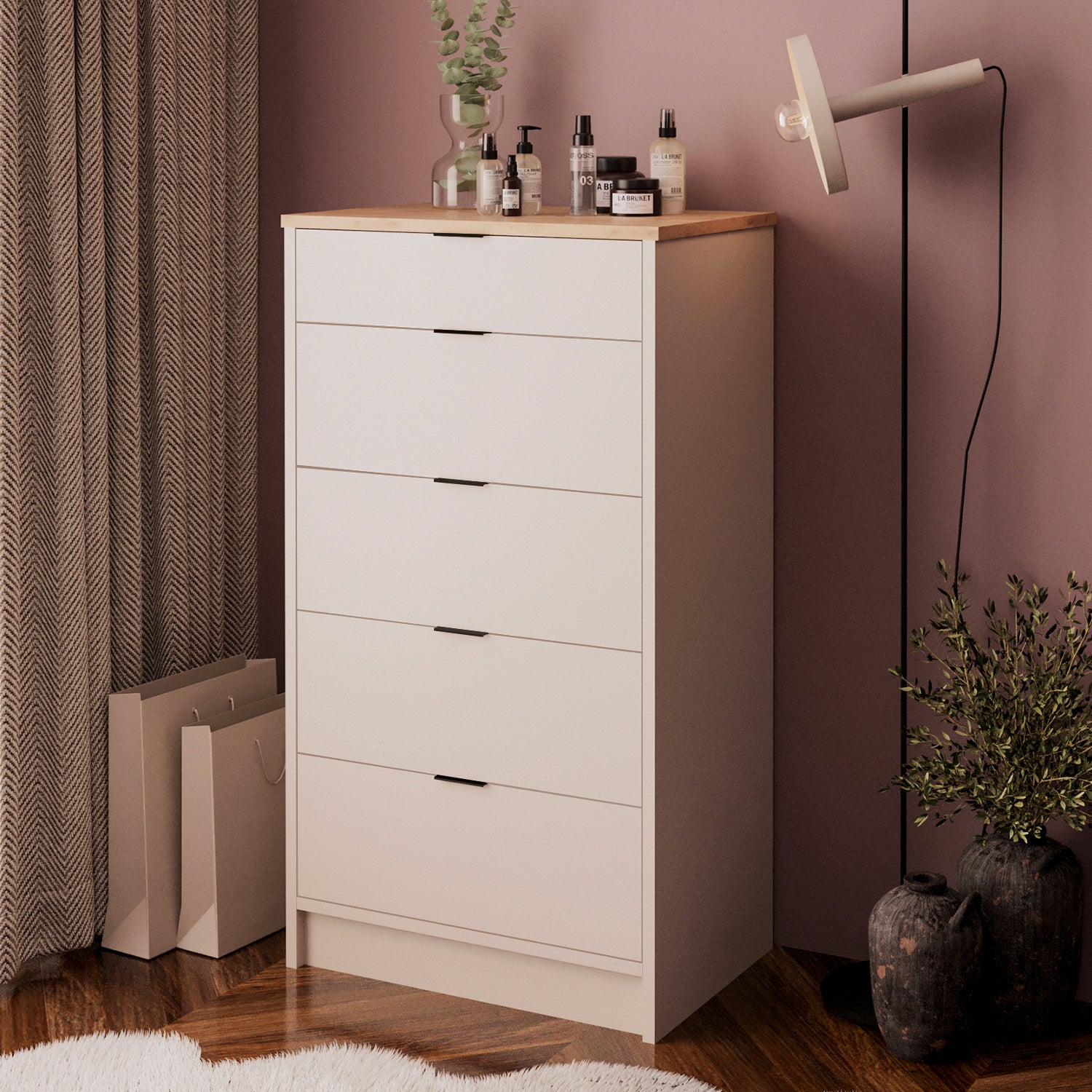 Bimossa N20 Valera 5 Çekmeceli Geniş Şifonyer, Modern Yatak Odası Dolabı, Çekmeceli Düzenleyici