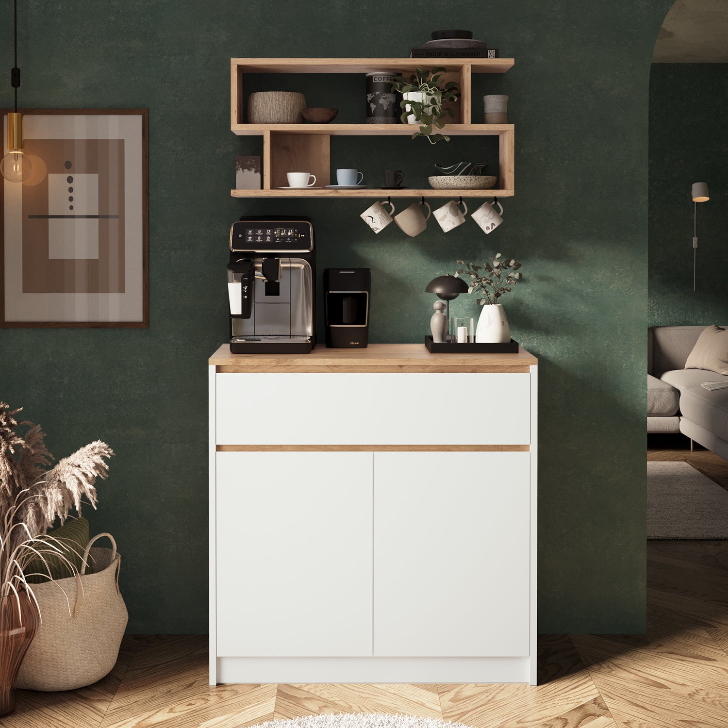 Bimossa Y38 Nera Kahve Köşesi Dolabı, Modern Geniş Depolama Alanı, Yeni Çok Amaçlı Dolap