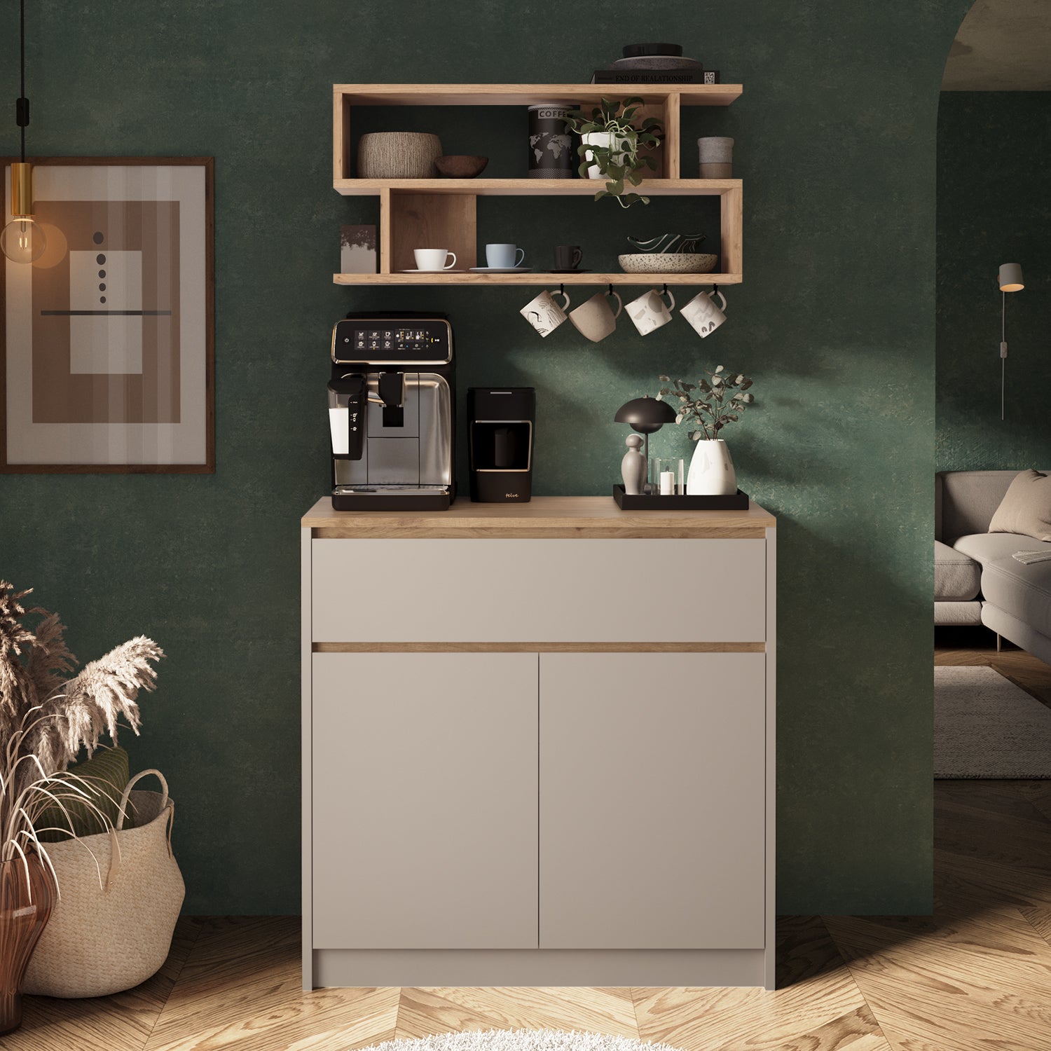 Bimossa Y38 Nera Kahve Köşesi Dolabı, Modern Geniş Depolama Alanı, Yen