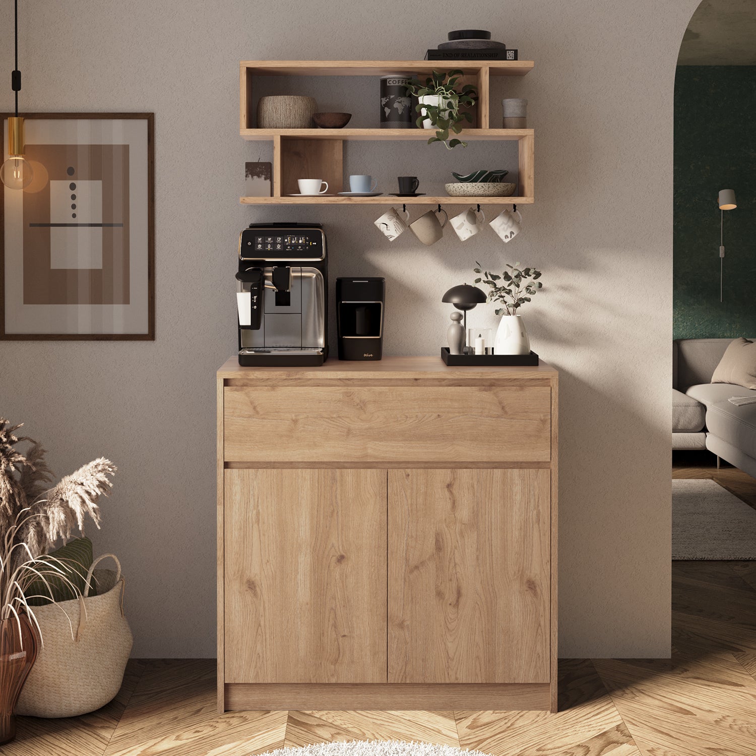 Bimossa Y38 Nera Kahve Köşesi Dolabı, Modern Geniş Depolama Alanı, Yeni Çok Amaçlı Dolap