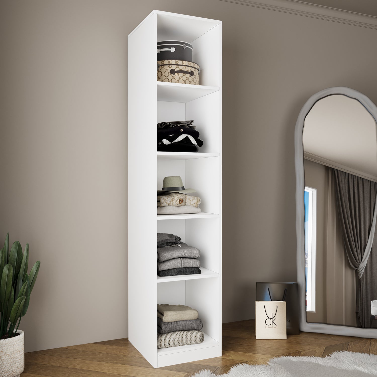 Bimossa KA10 Goss Tekli Kapaksız Raflı Gardırop, Açık Giyinme Dolabı, Beyaz Modern Tasarım Elbise ve Kıyafet Dolabı