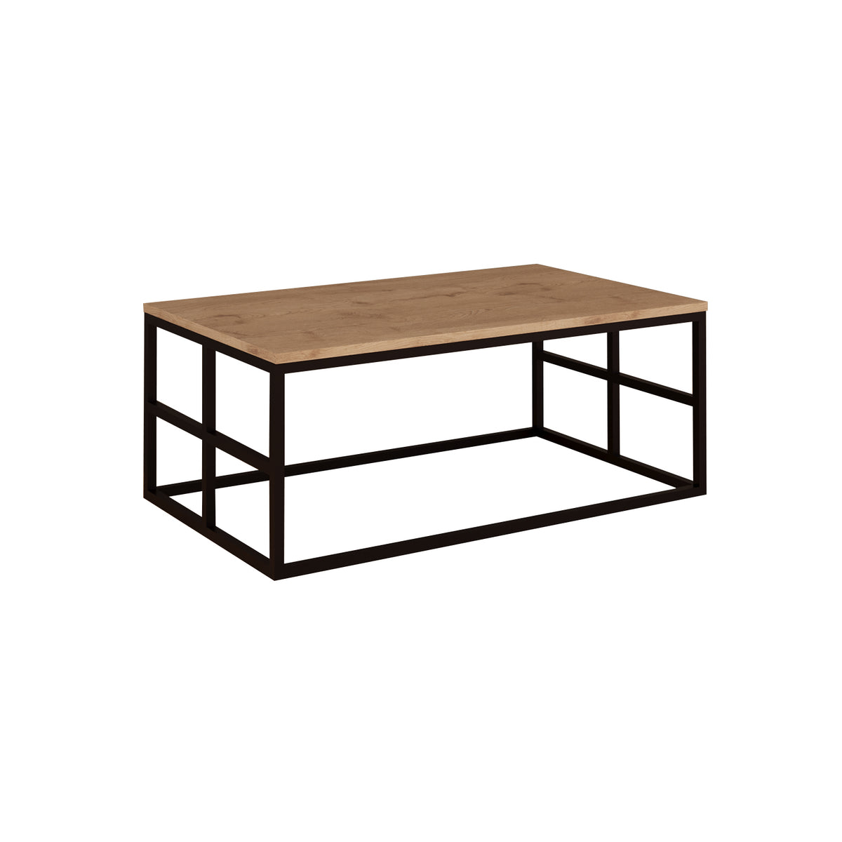 Bimossa O01 Sahara Karmen Orta Sehpa Sepet, 100 cm Siyah Metal Gövdeli Modern Dikdörtgen Salon Sehpası