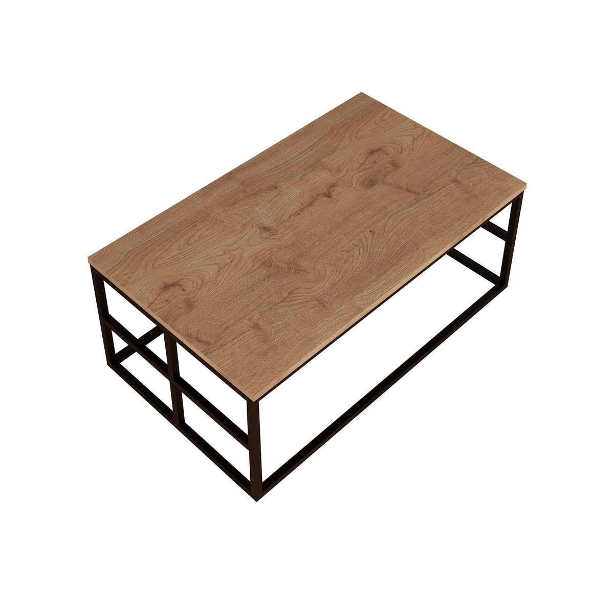 Bimossa O01 Sahara Karmen Orta Sehpa Sepet, 100 cm Siyah Metal Gövdeli Modern Dikdörtgen Salon Sehpası