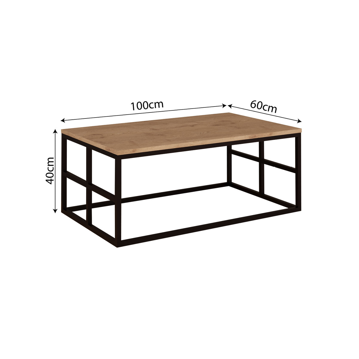 Bimossa O01 Sahara Karmen Orta Sehpa Sepet, 100 cm Siyah Metal Gövdeli Modern Dikdörtgen Salon Sehpası