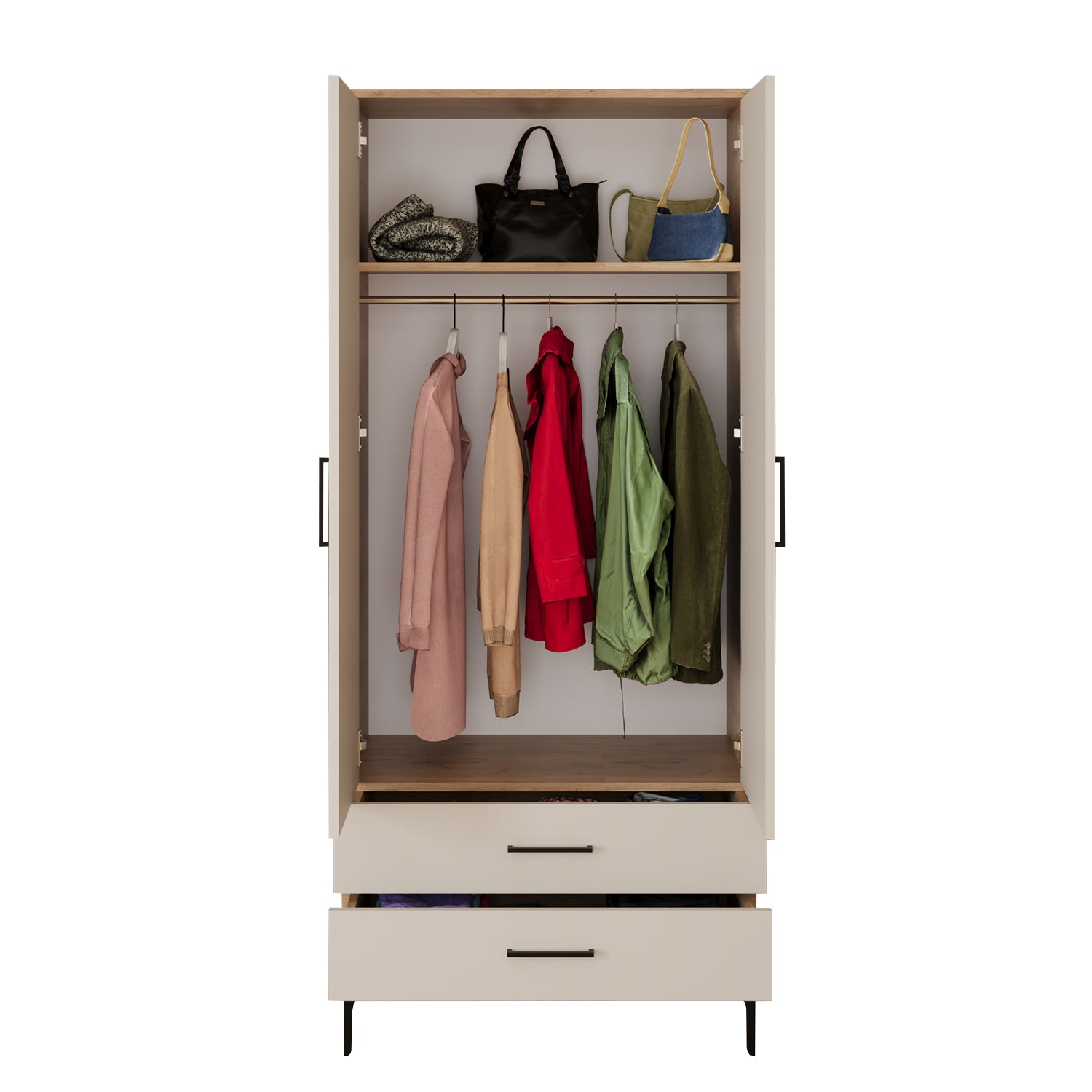 Bimossa K80 Loft 80 cm 2 Kapaklı 2 Çekmeceli Gardırop