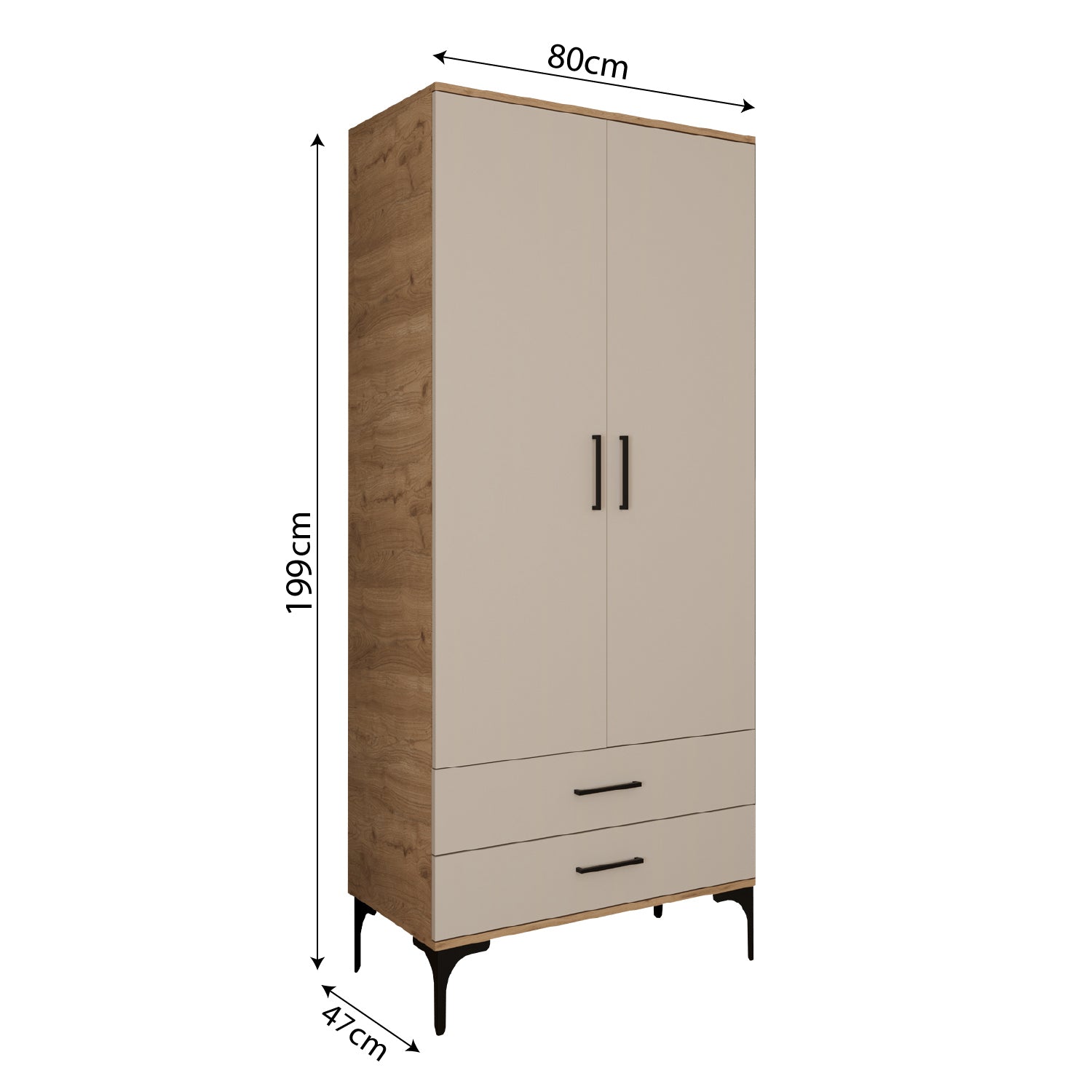 Bimossa K80 Loft 80 cm 2 Kapaklı 2 Çekmeceli Gardırop