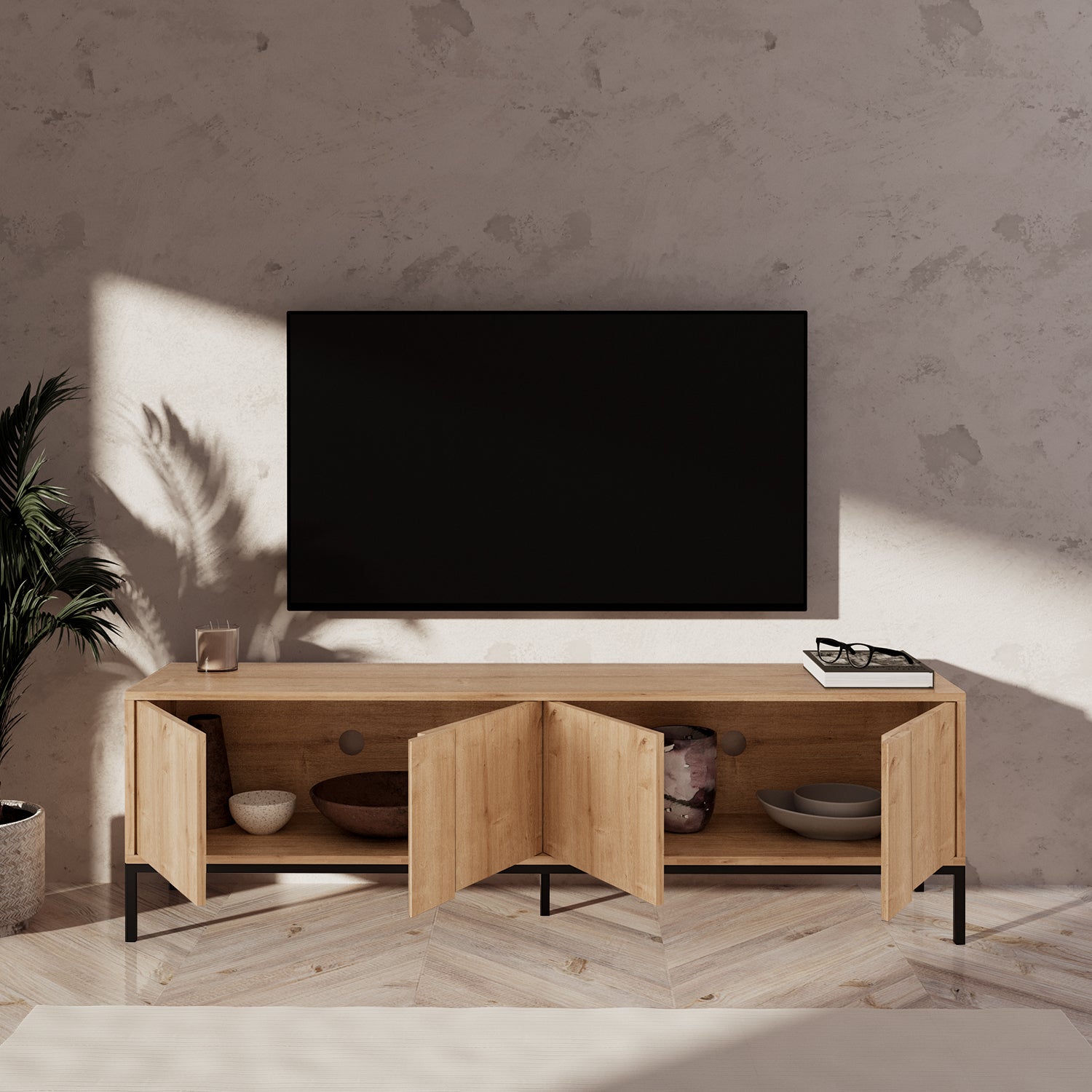Bimossa E33 Soho TV Ünitesi 180 cm 4 Kapaklı Modern Salon Televizyon Ünitesi