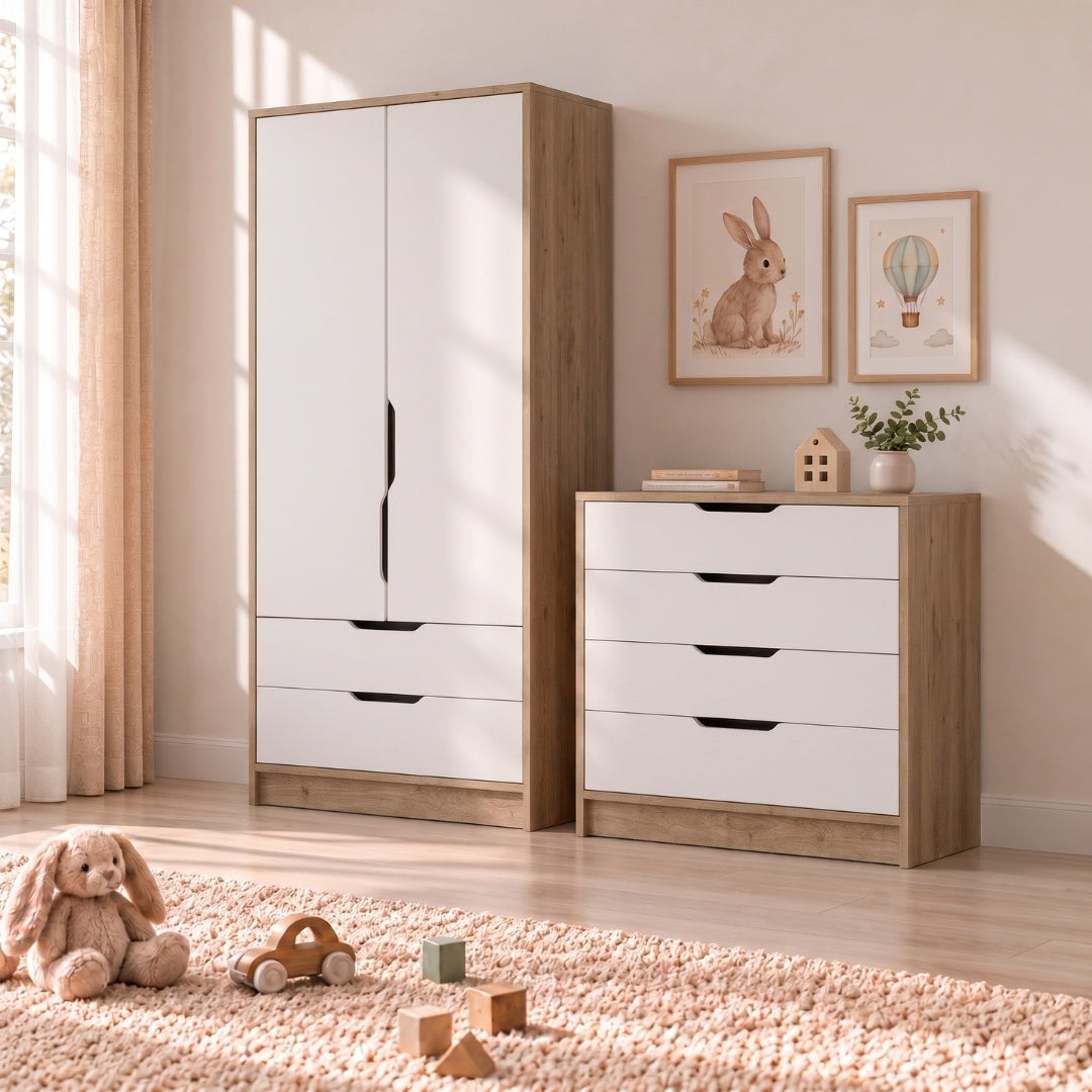 Bimossa TK22 Winnie 2 Kapaklı Gardırop ve 4 Çekmeceli Şifonyer Çocuk Odası Takımı