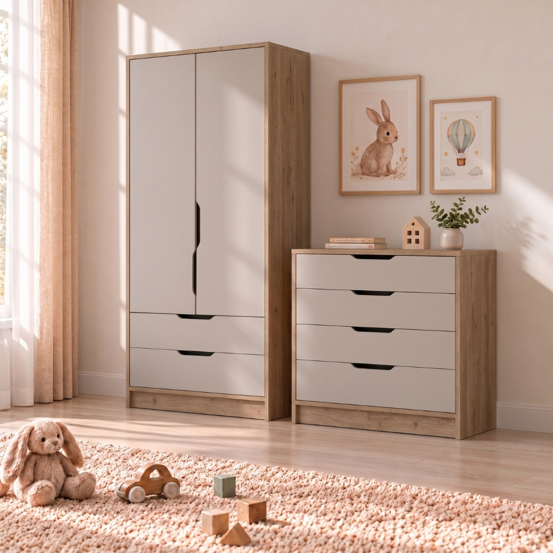 Bimossa TK22 Winnie 2 Kapaklı Gardırop ve 4 Çekmeceli Şifonyer Çocuk Odası Takımı