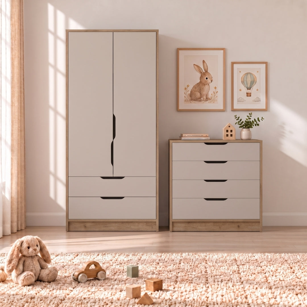 Bimossa TK22 Winnie 2 Kapaklı Gardırop ve 4 Çekmeceli Şifonyer Çocuk Odası Takımı