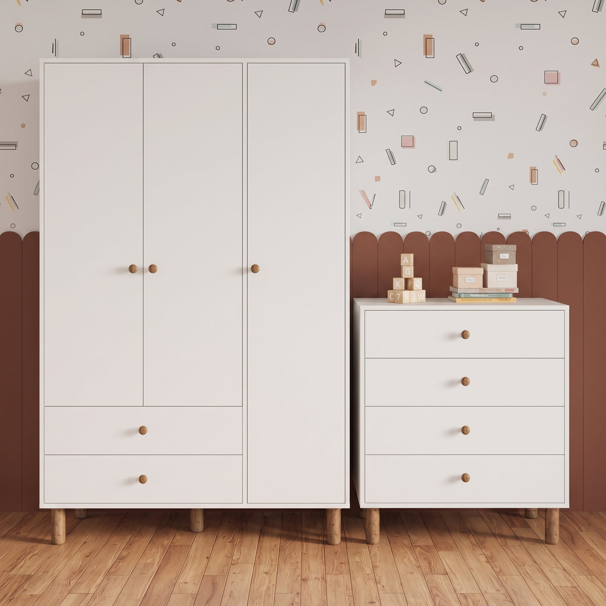 Bimossa TK30 Bunny 3 Kapaklı Gardırop ve 4 Çekmeceli Şifonyer, Yüksek Ayaklı Bebek ve Çocuk Odası Takımı