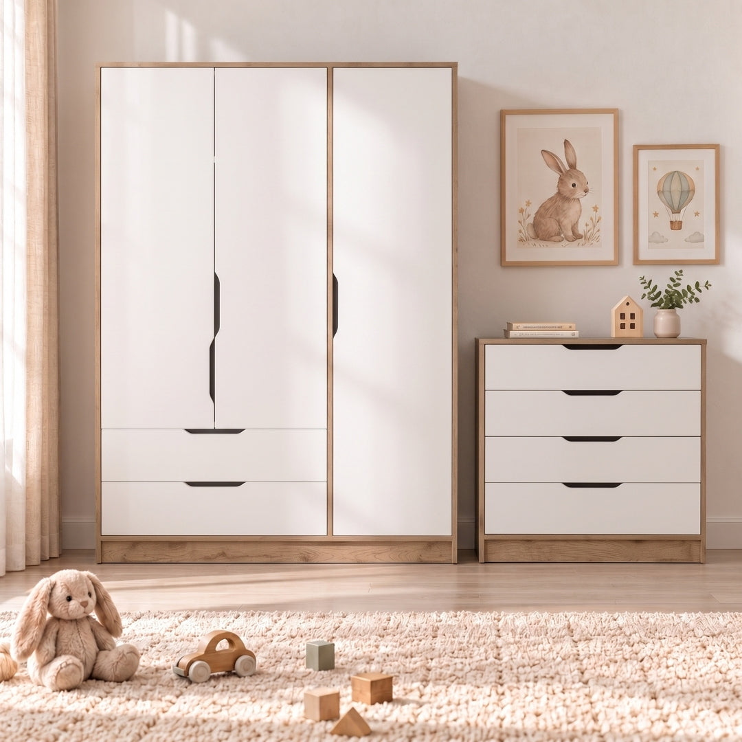 Bimossa TK32 Winnie 3 Kapaklı Gardırop ve 4 Çekmeceli Şifonyer Çocuk Odası Takımı