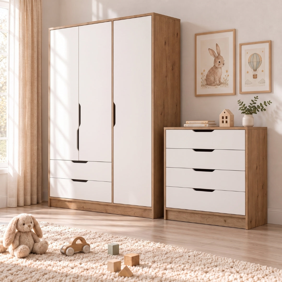 Bimossa TK32 Winnie 3 Kapaklı Gardırop ve 4 Çekmeceli Şifonyer Çocuk Odası Takımı