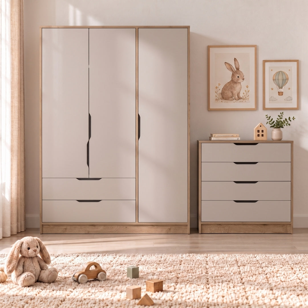 Bimossa TK32 Winnie 3 Kapaklı Gardırop ve 4 Çekmeceli Şifonyer Çocuk Odası Takımı