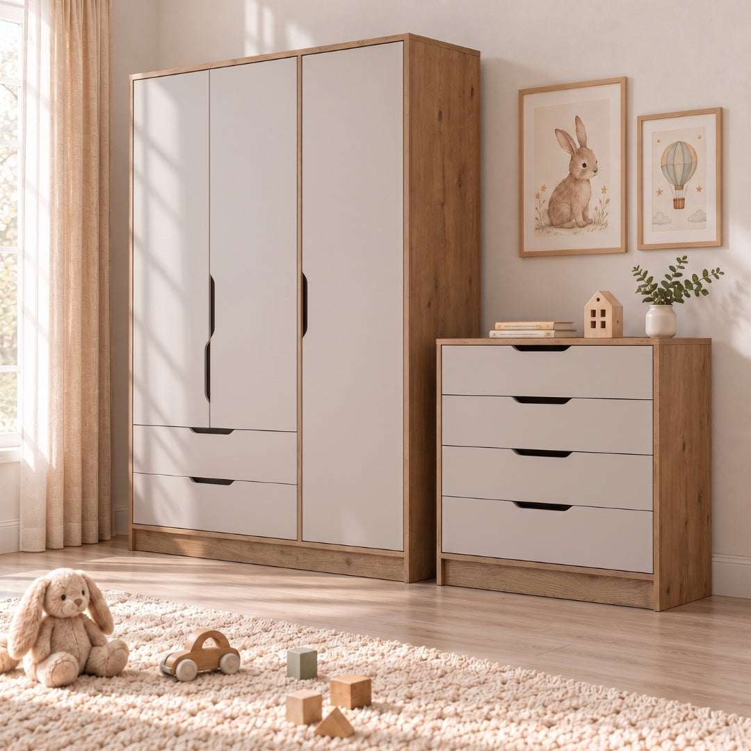 Bimossa TK32 Winnie 3 Kapaklı Gardırop ve 4 Çekmeceli Şifonyer Çocuk Odası Takımı