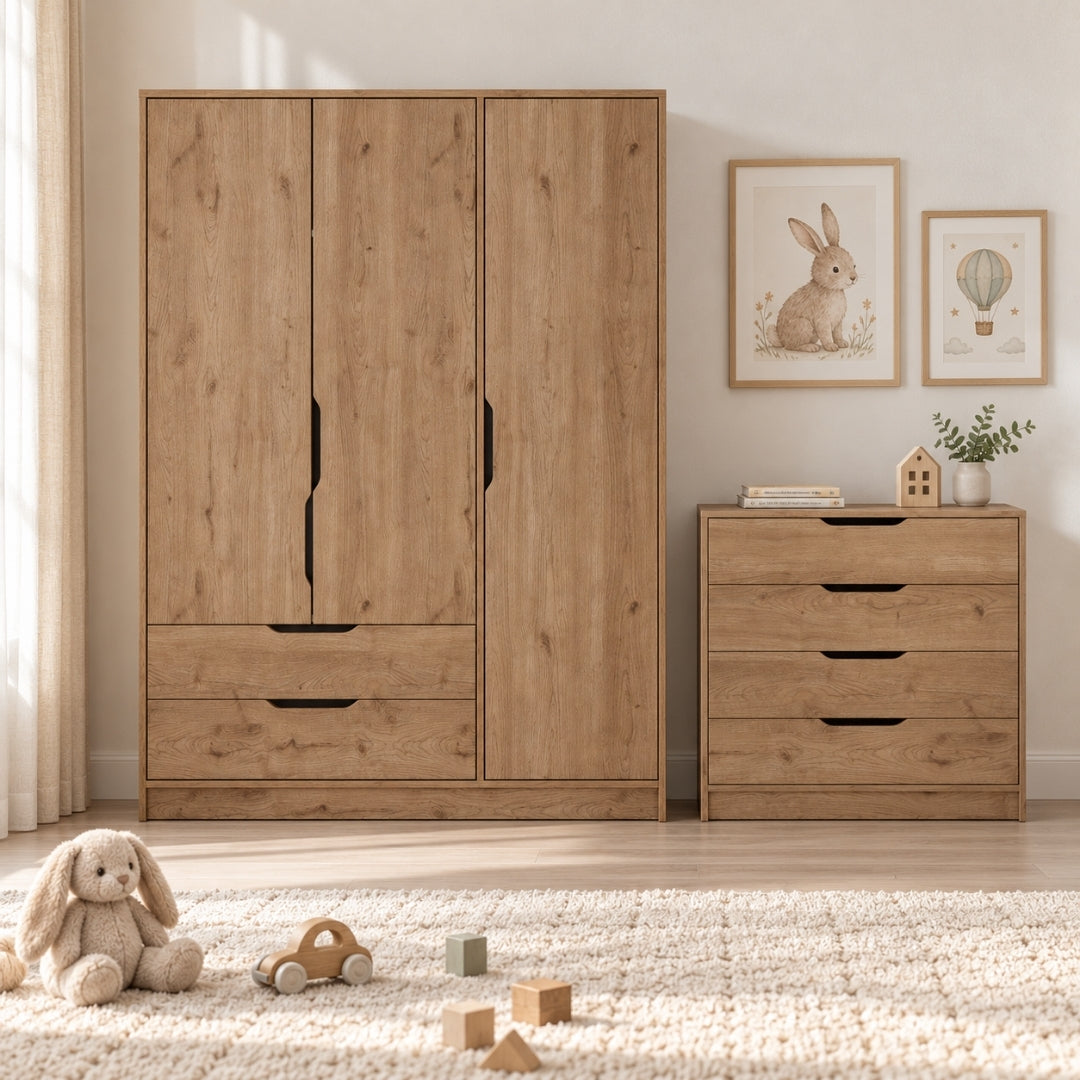 Bimossa TK32 Winnie 3 Kapaklı Gardırop ve 4 Çekmeceli Şifonyer Çocuk Odası Takımı