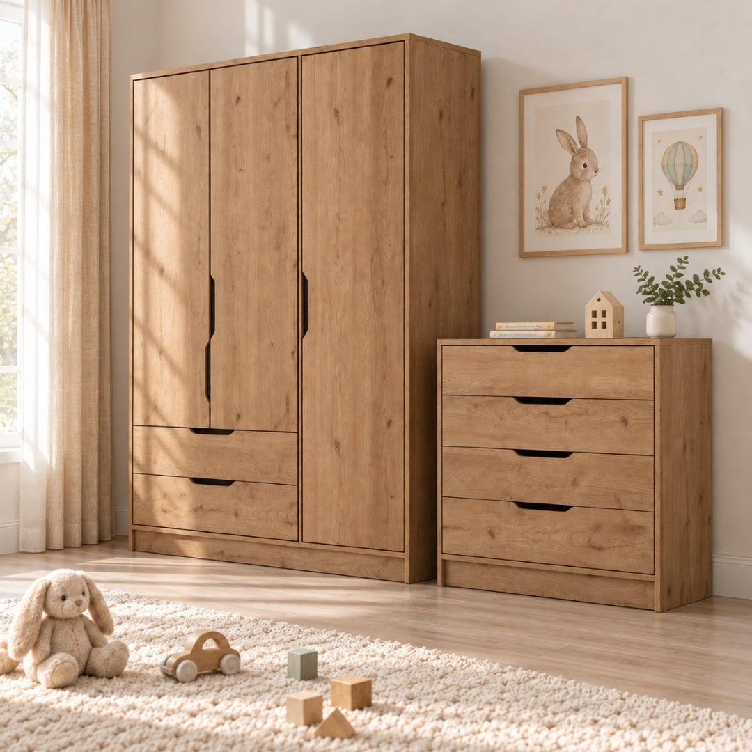 Bimossa TK32 Winnie 3 Kapaklı Gardırop ve 4 Çekmeceli Şifonyer Çocuk Odası Takımı