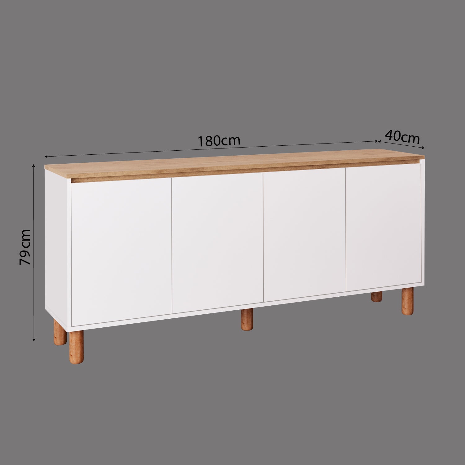Bimossa H41 Terra 180 cm Yüksek Ayaklı 4 Kapaklı Konsol, Modern Yemek Odası Depolama Dolabı