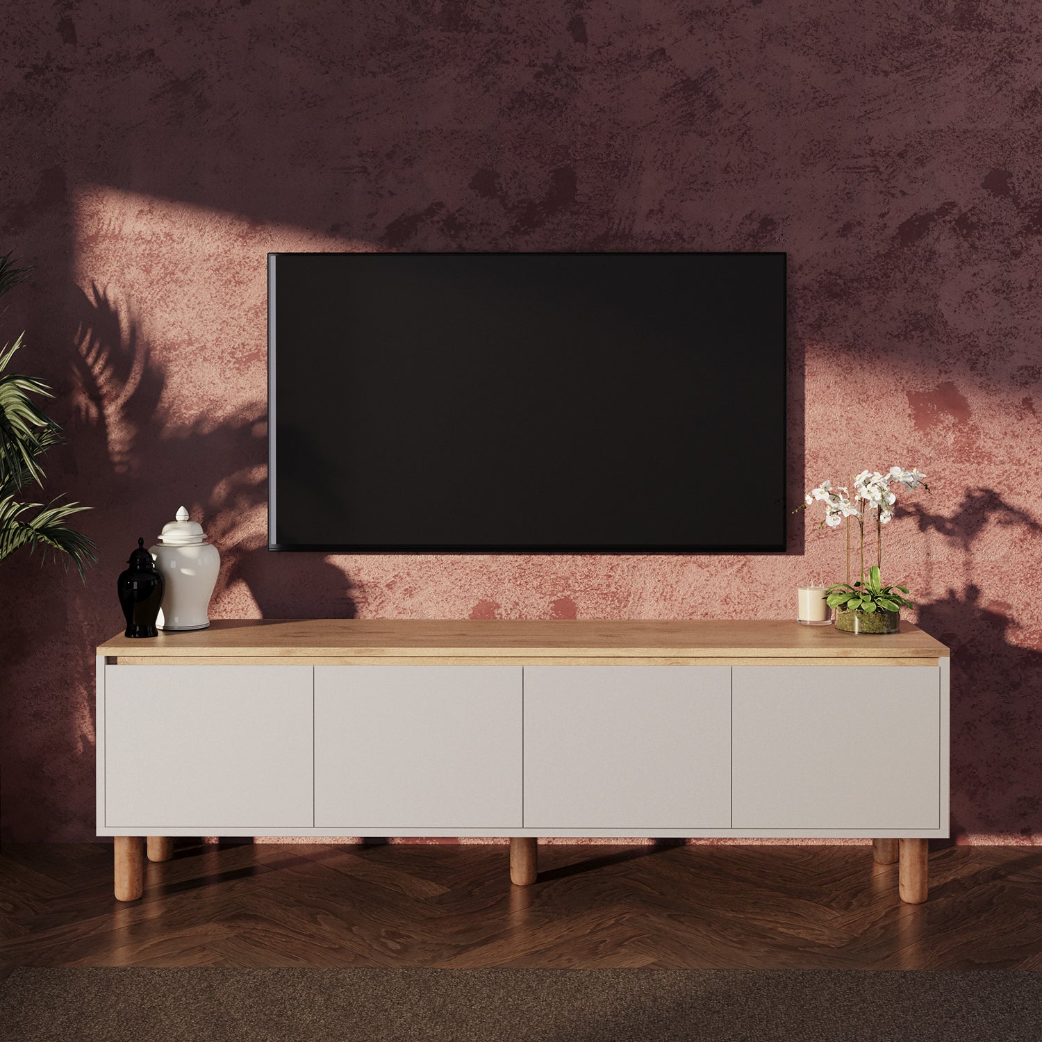 Bimossa D41 Terra 180 cm Yüksek Ayaklı 4 Kapaklı TV Ünitesi, Televizyon Sehpası Depolama Dolabı