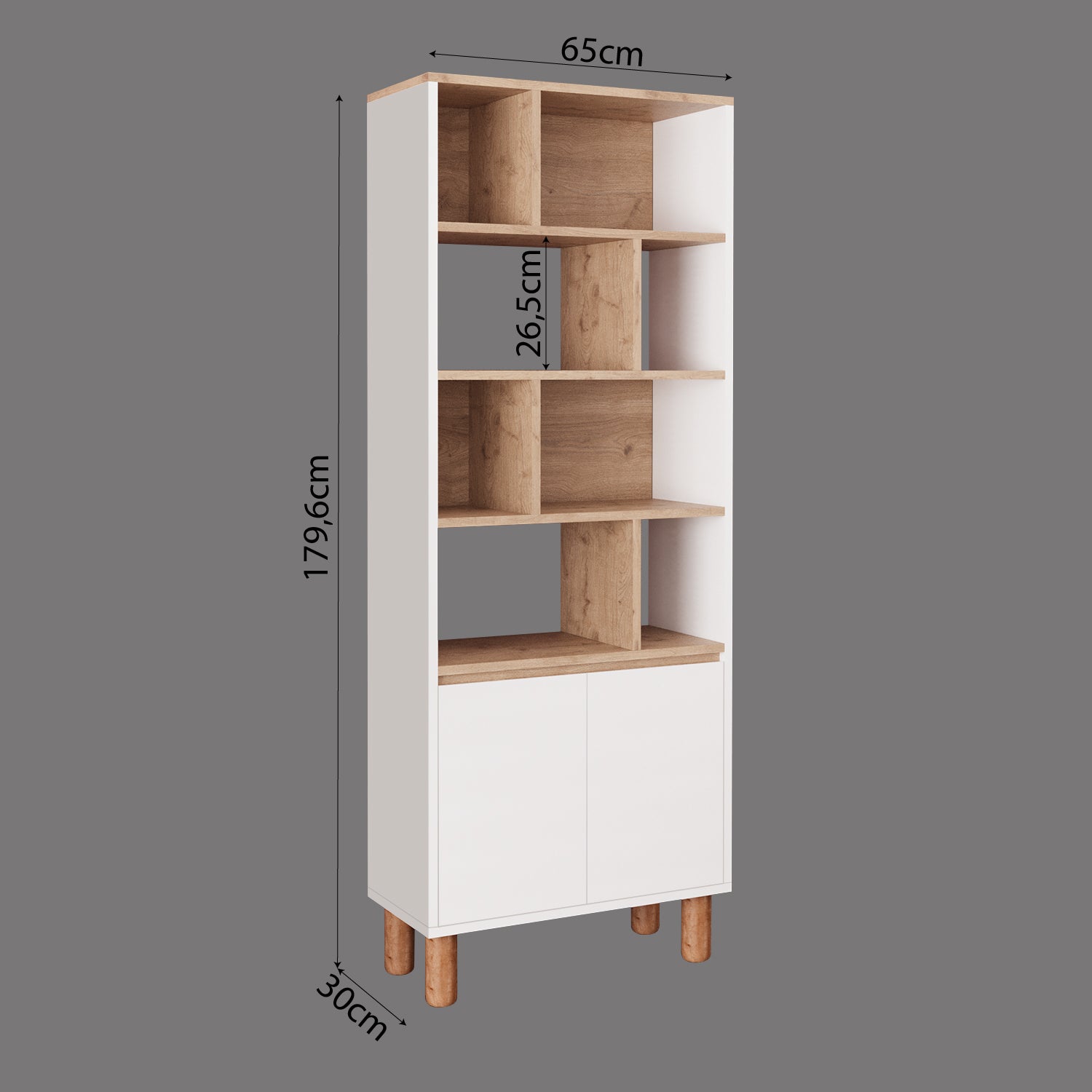 Bimossa W41 Terra 180 cm Yüksek Ayaklı, Kapaklı Kitaplık, Raflı Çok Amaçlı Dolap