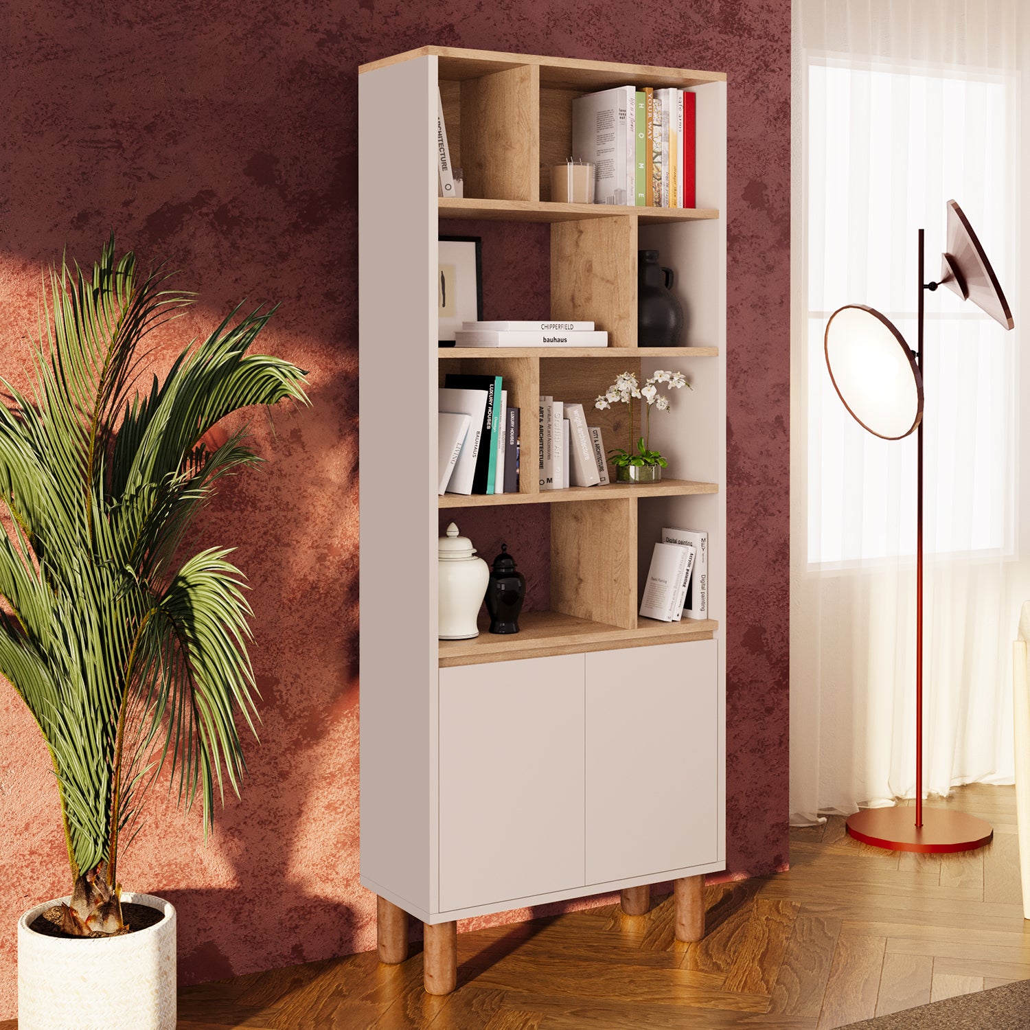 Bimossa W41 Terra 180 cm Yüksek Ayaklı, Kapaklı Kitaplık, Raflı Çok Amaçlı Dolap