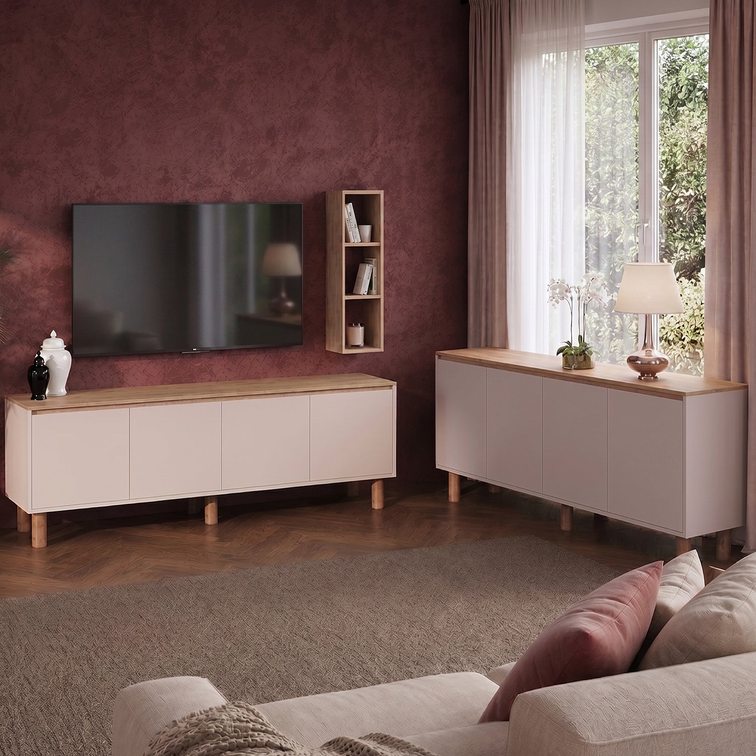Bimossa G44 Terra Duvar Raflı TV Ünitesi ve Konsol Takımı