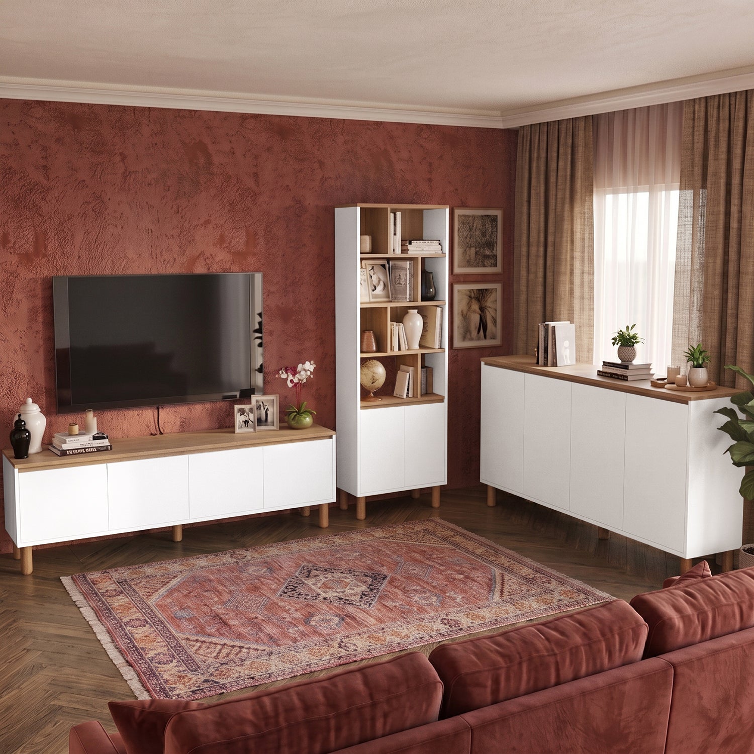 Bimossa G43 Terra Kitaplıklı TV Ünitesi ve Konsol Oturma Odası Seti