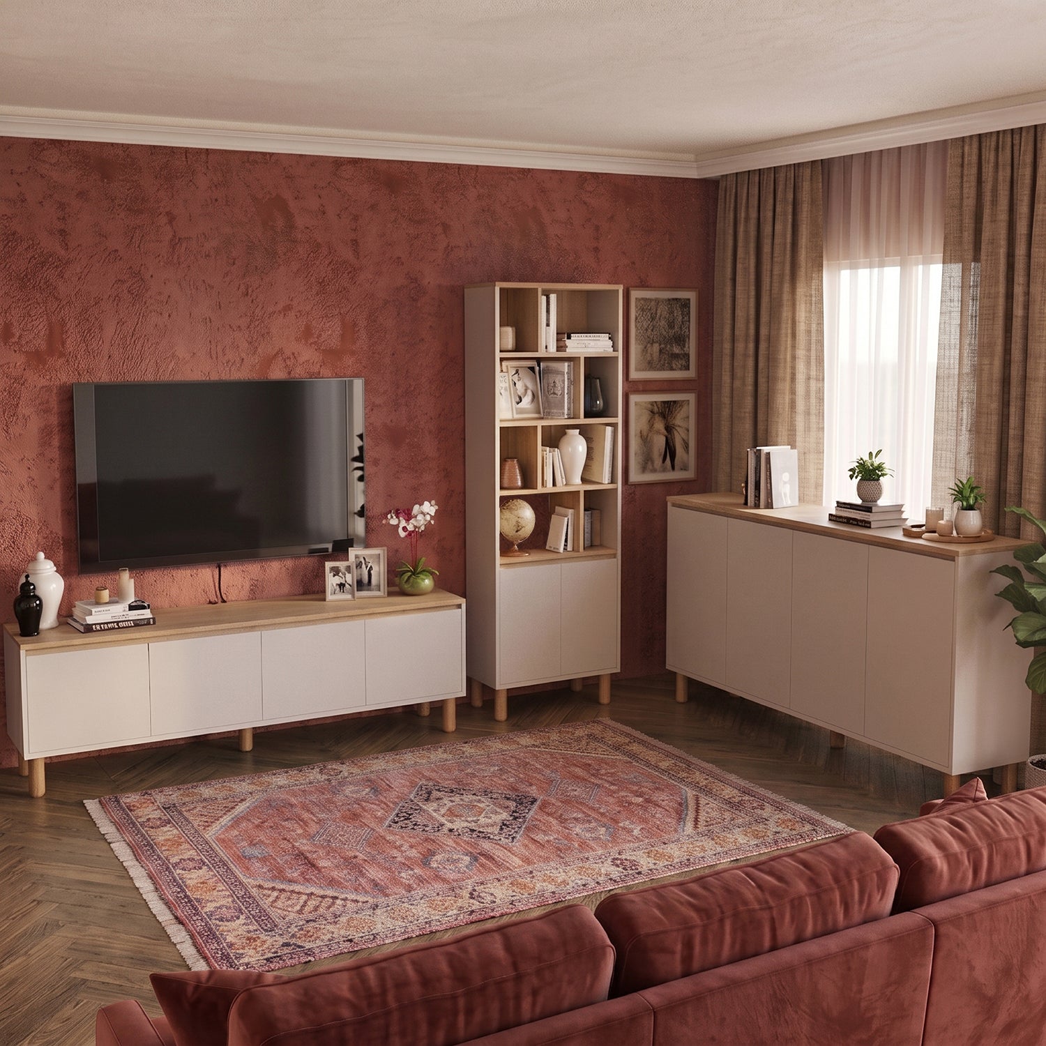 Bimossa G43 Terra Kitaplıklı TV Ünitesi ve Konsol Oturma Odası Seti