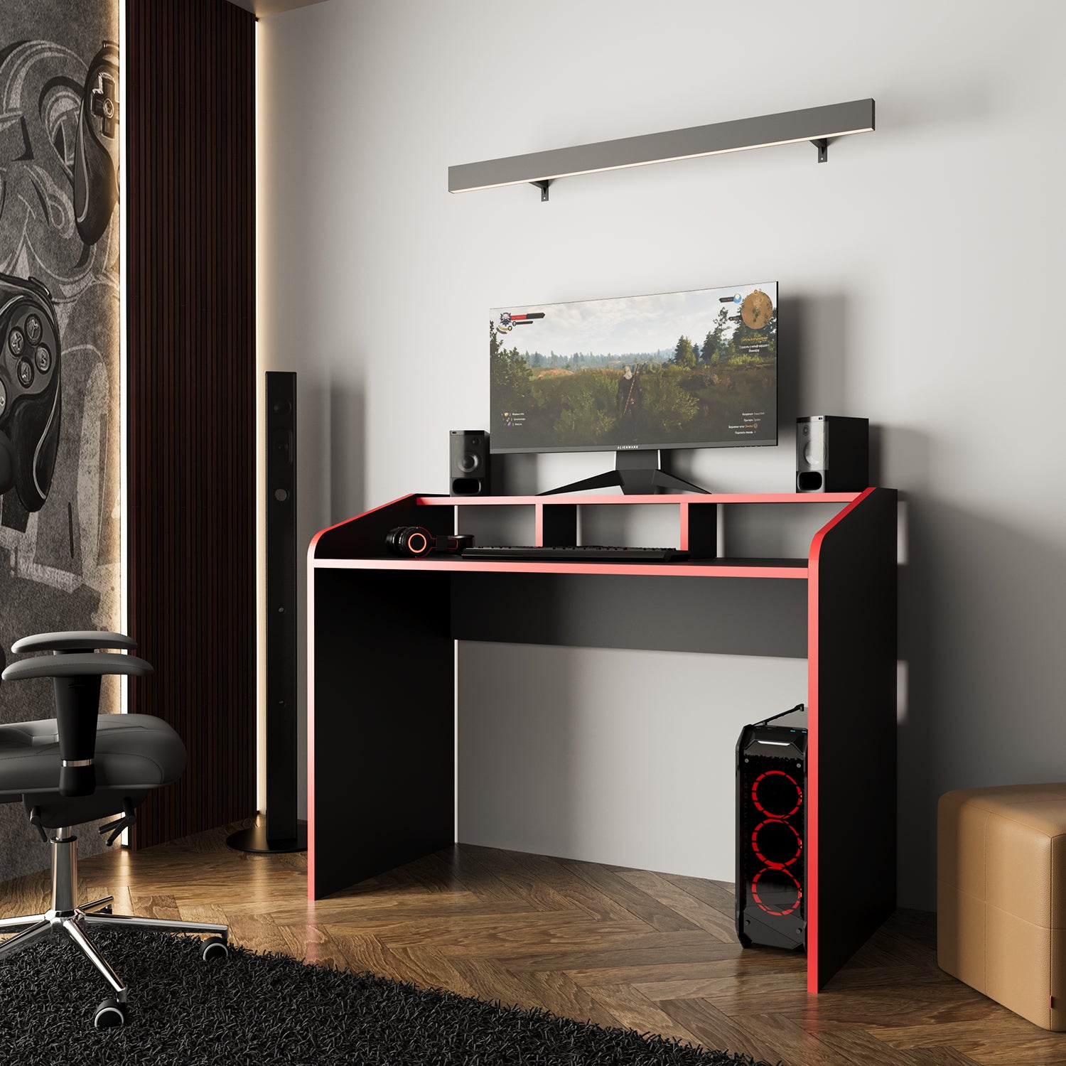 Bimossa S8280 Zuko Oyuncu Masası Siyah - Kırmızı 117 cm