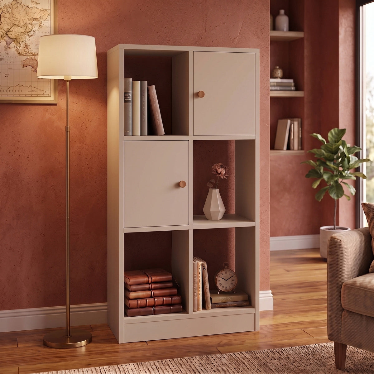 Bimossa W53 Betty Kitaplık, 2 Kapaklı ve 4 Açık Bölmeli 120 cm Çok Amaçlı Kitaplık