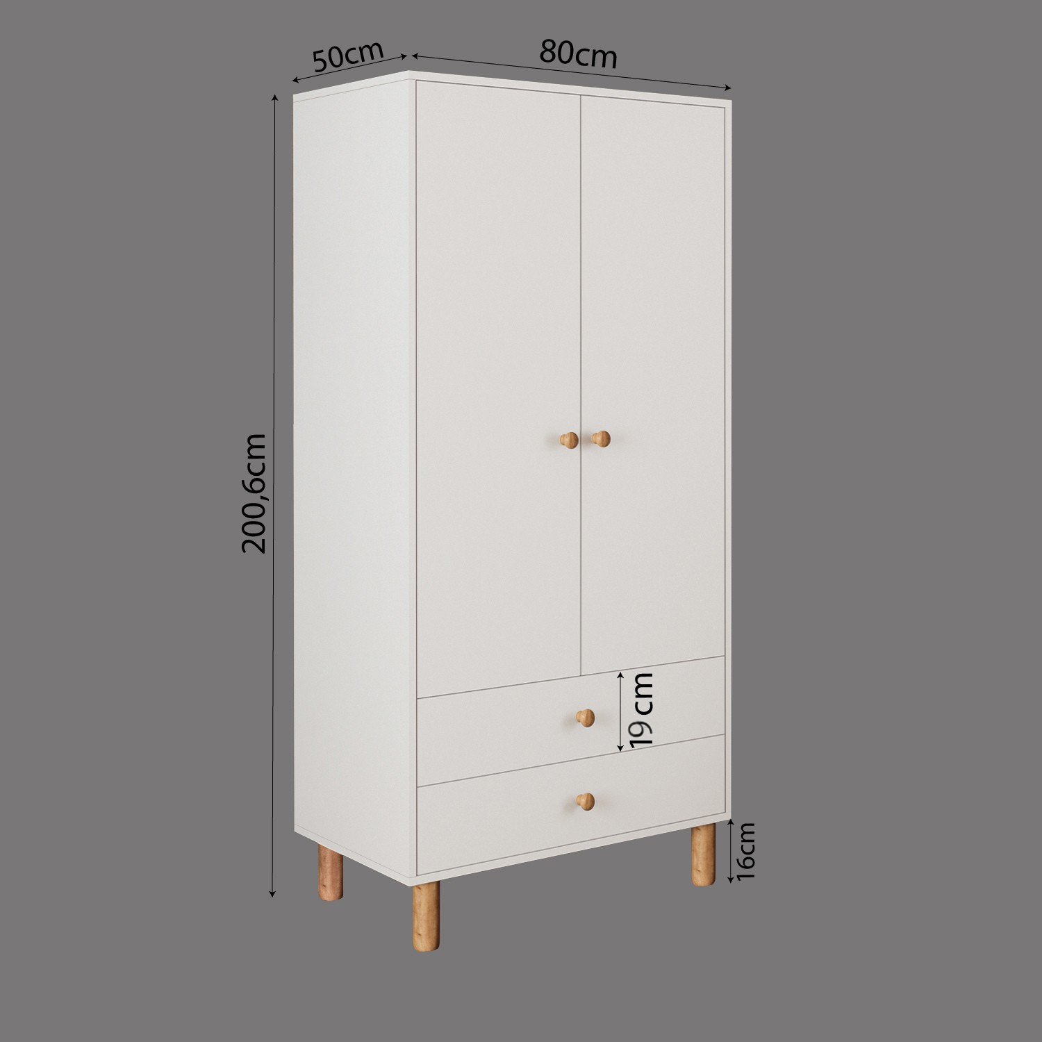 Bimossa TK20 Bunny 2 Kapaklı Gardırop ve 4 Çekmeceli Şifonyer, Yüksek Ayaklı Çocuk Odası Takımı