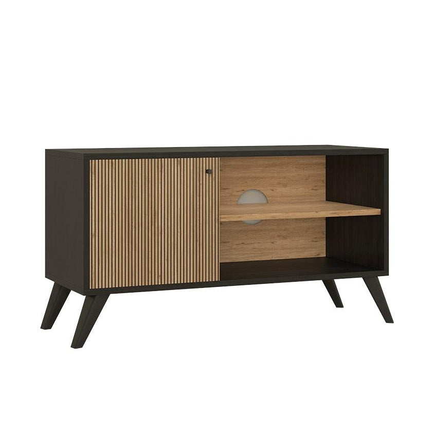Bimossa B4030 Lisa Siyah-Sepet TV Ünitesi 100 cm Tek Kapaklı Raflı Modern Salon TV Sehpası