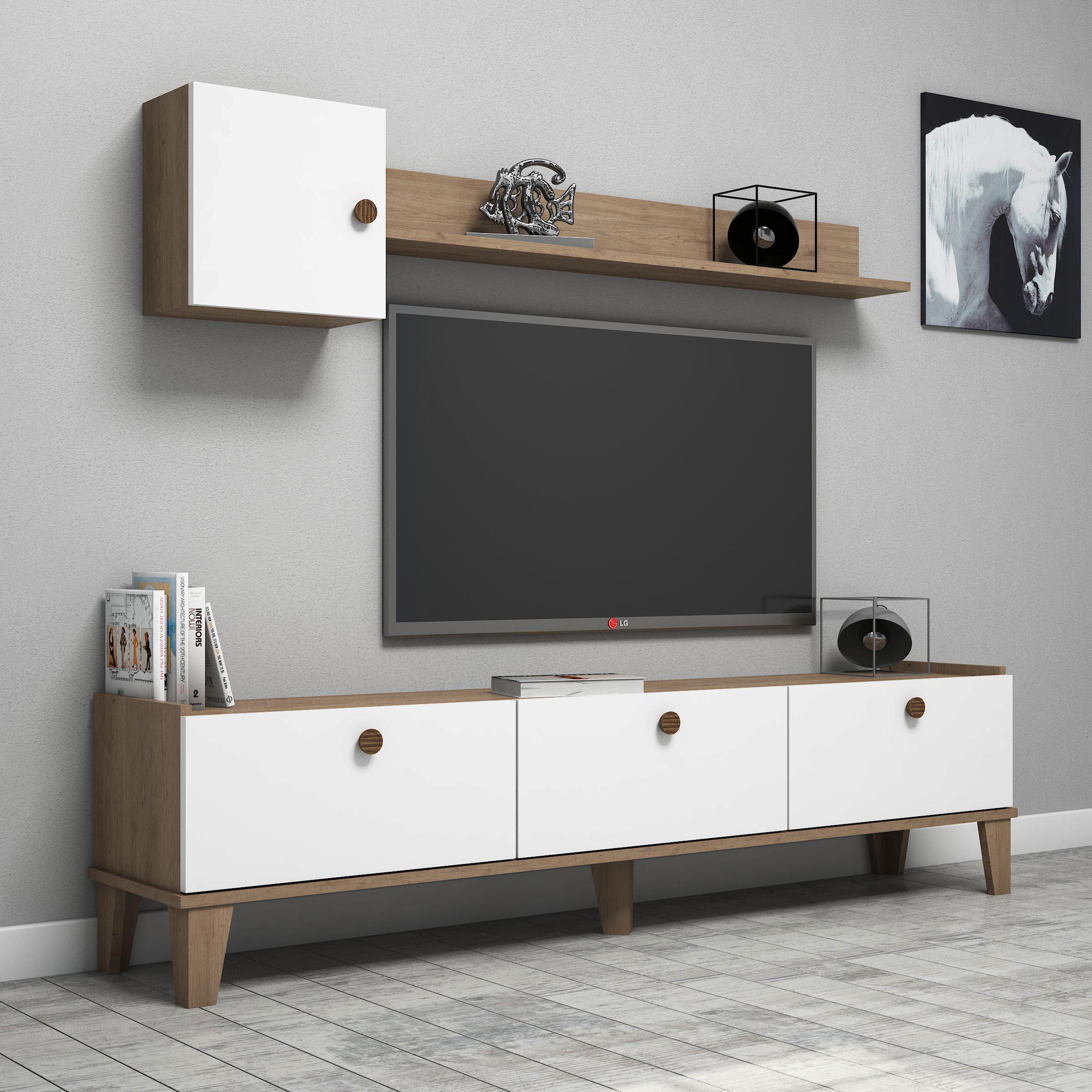 bimossa E4020 Sepet/Beyaz Tv Ünitesi Duvar Raflı 180 cm