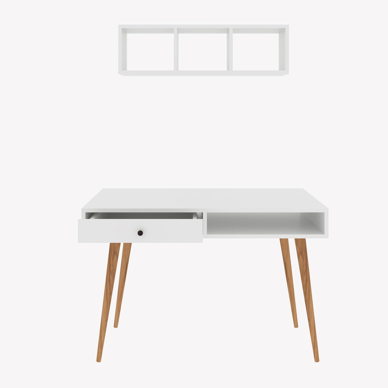 Bimossa V5110 Janus Raflı Çalışma Masası Çekmeceli Beyaz