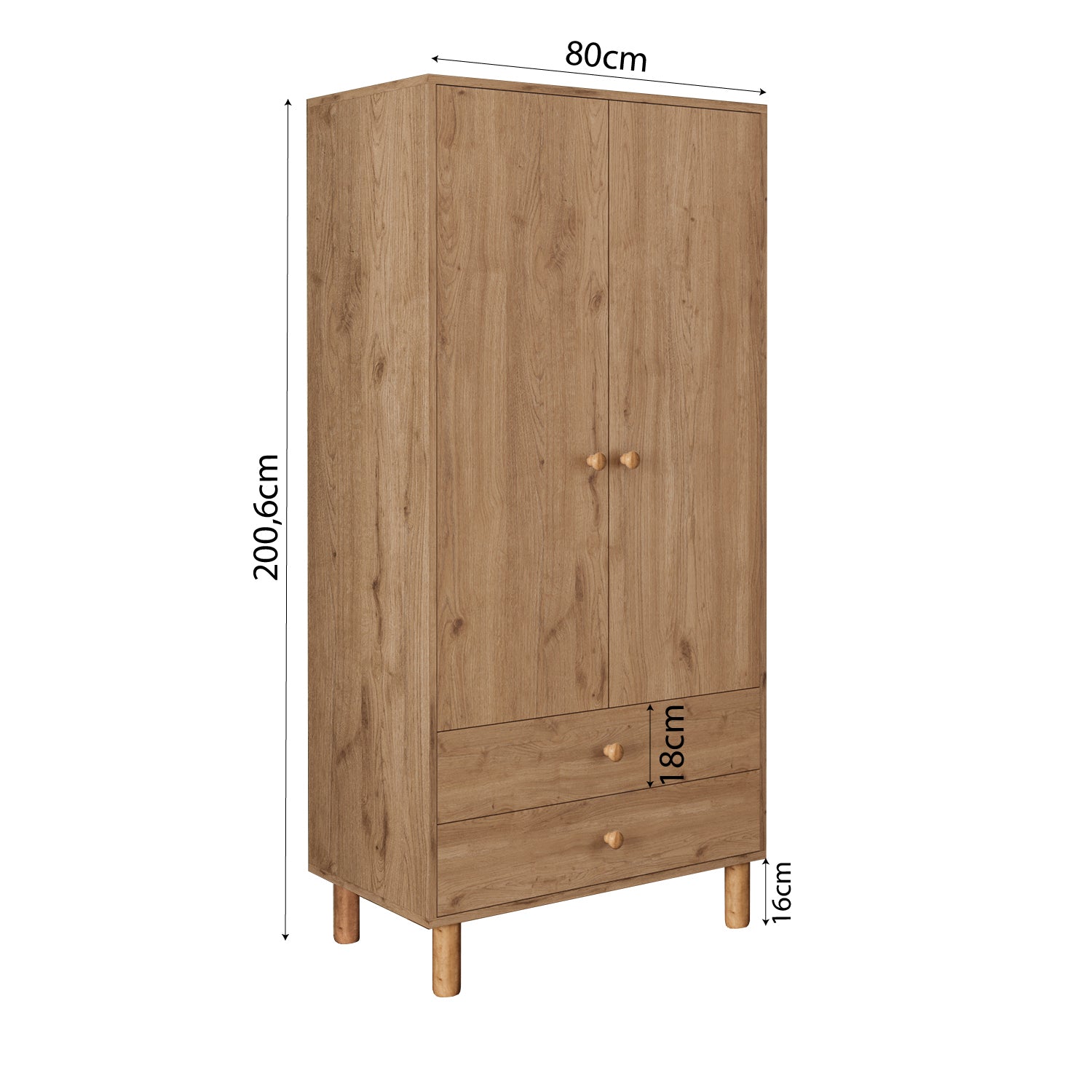 Bimossa KG20 Bunny 80 cm, 2 Kapaklı Gardırop, 2 Çekmeceli Yüksek Ayaklı Çocuk Odası Gardırobu