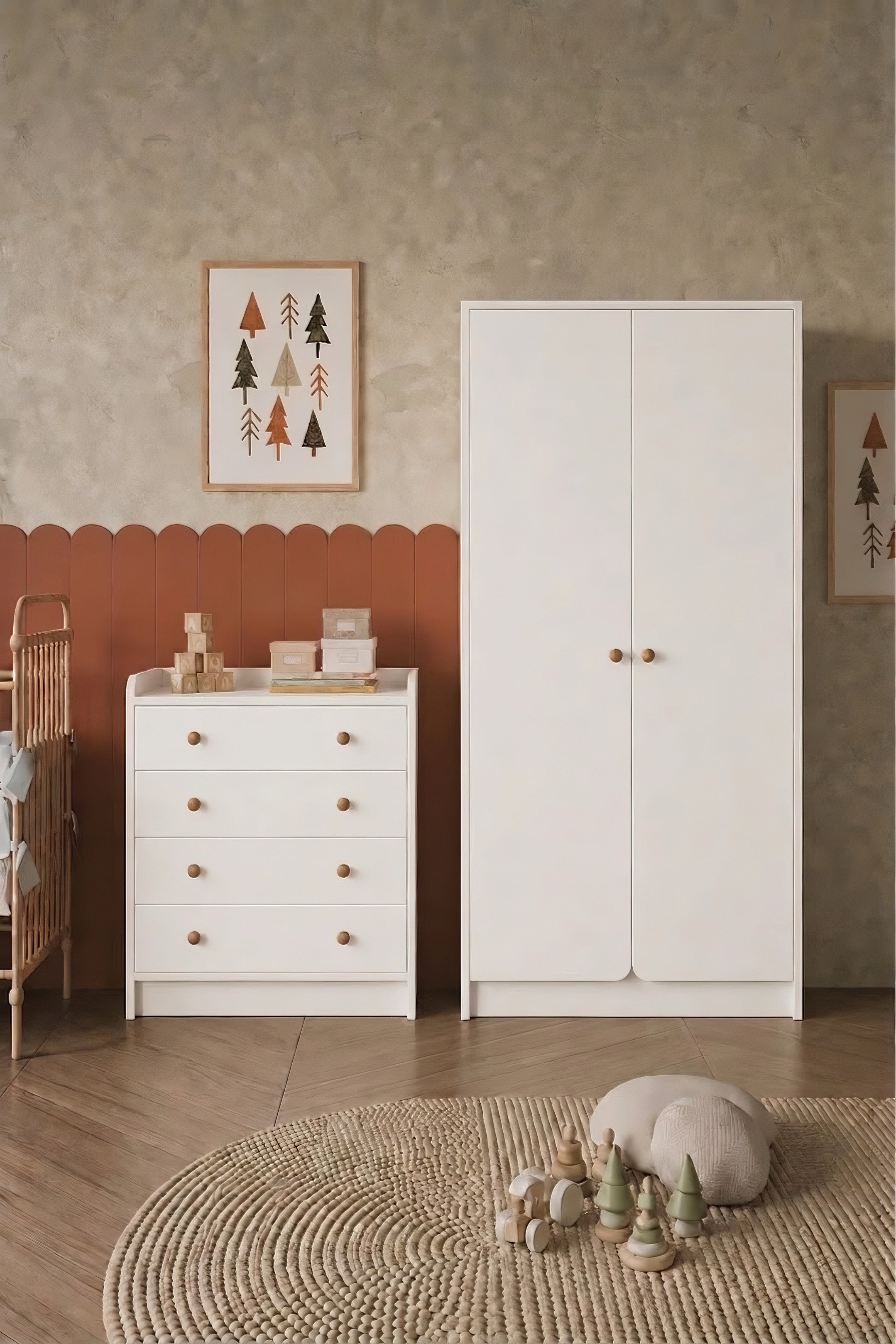 Bimossa TK21 Daffy Bebek Odası Takımı - İki Kapaklı Gardırop ve Dört Çekmeceli Şifonyer Seti